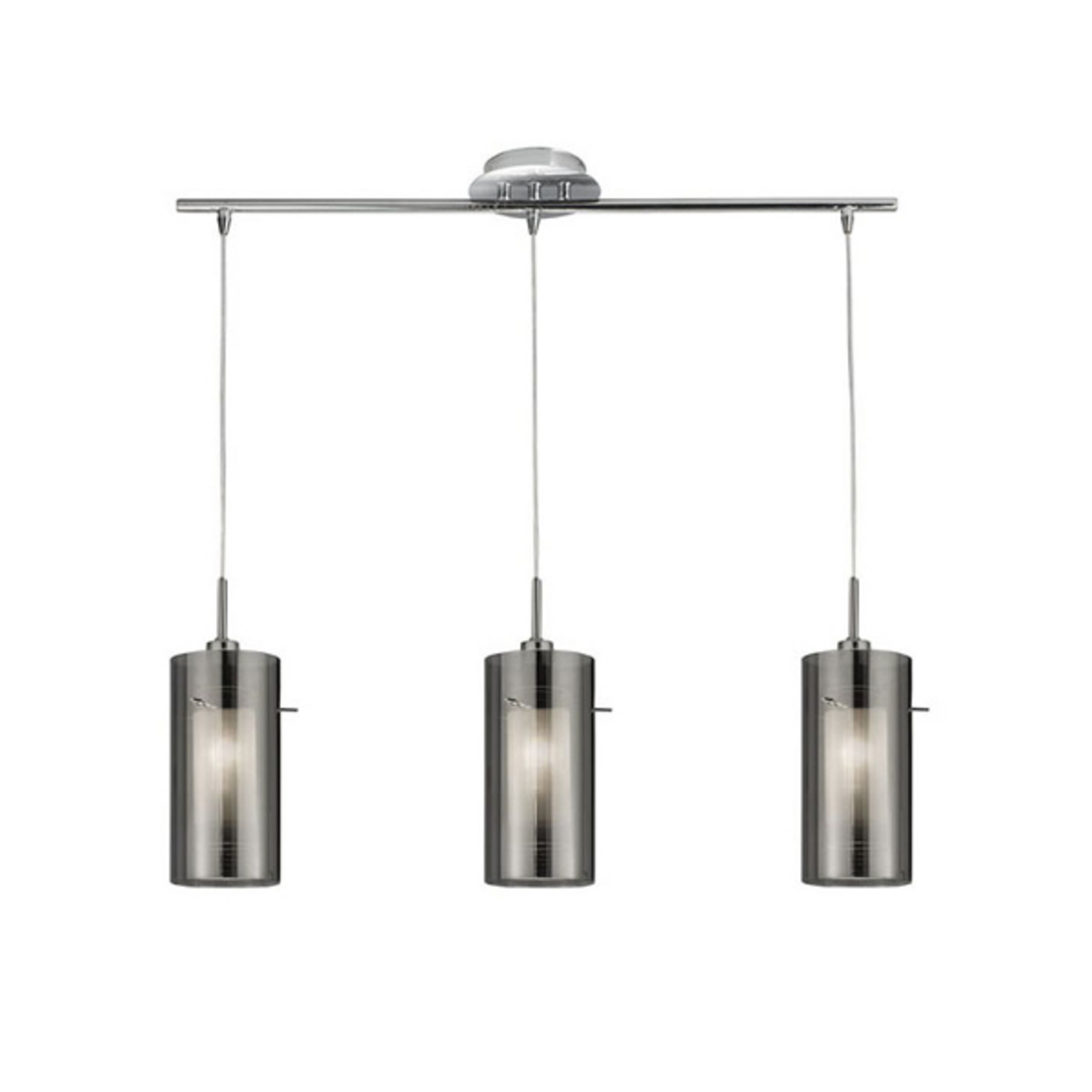 Candeeiro de suspensão Duo 2 vidro fumado/cromo longo com três luzes