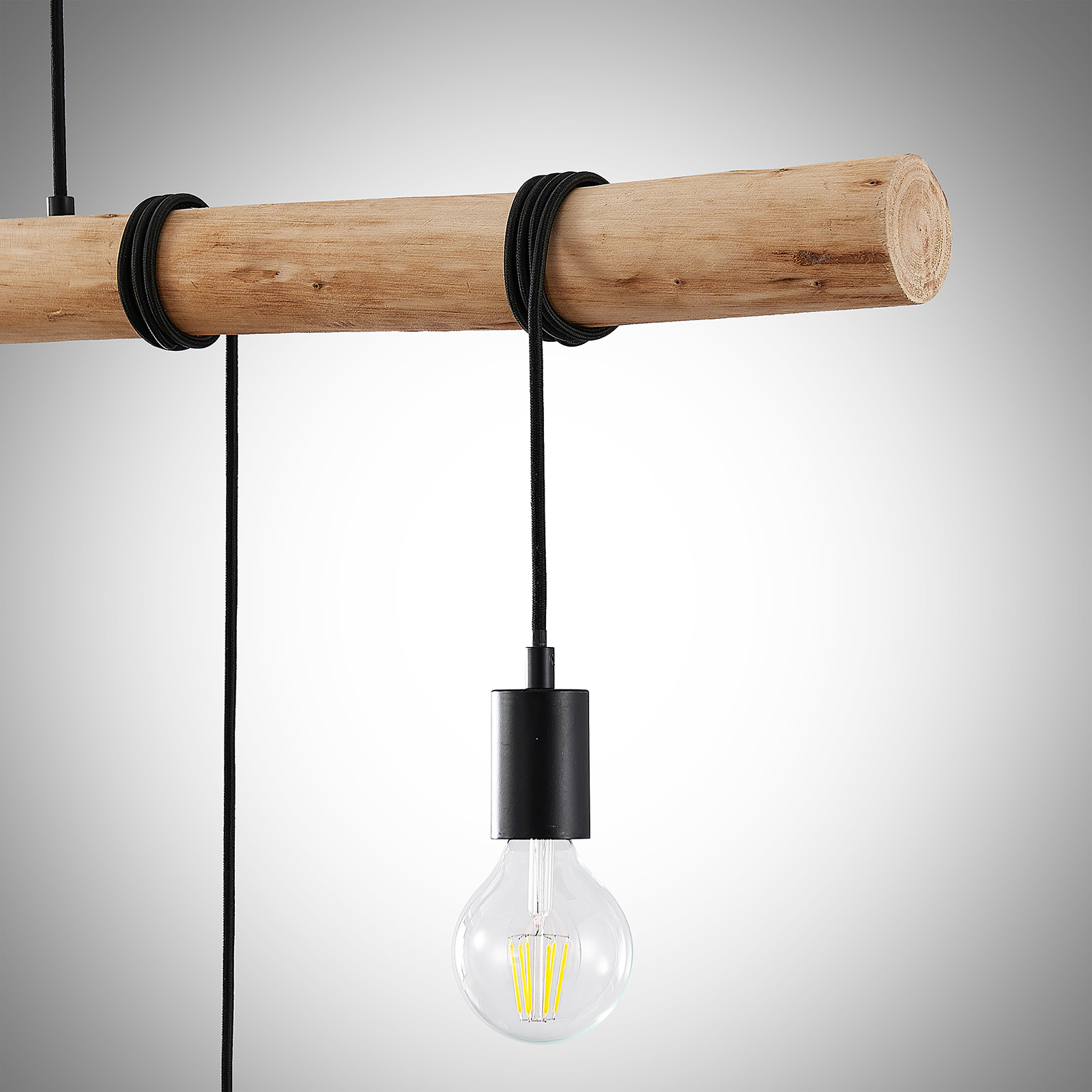 Lindby Rom pendant light, wood, 5-bulb