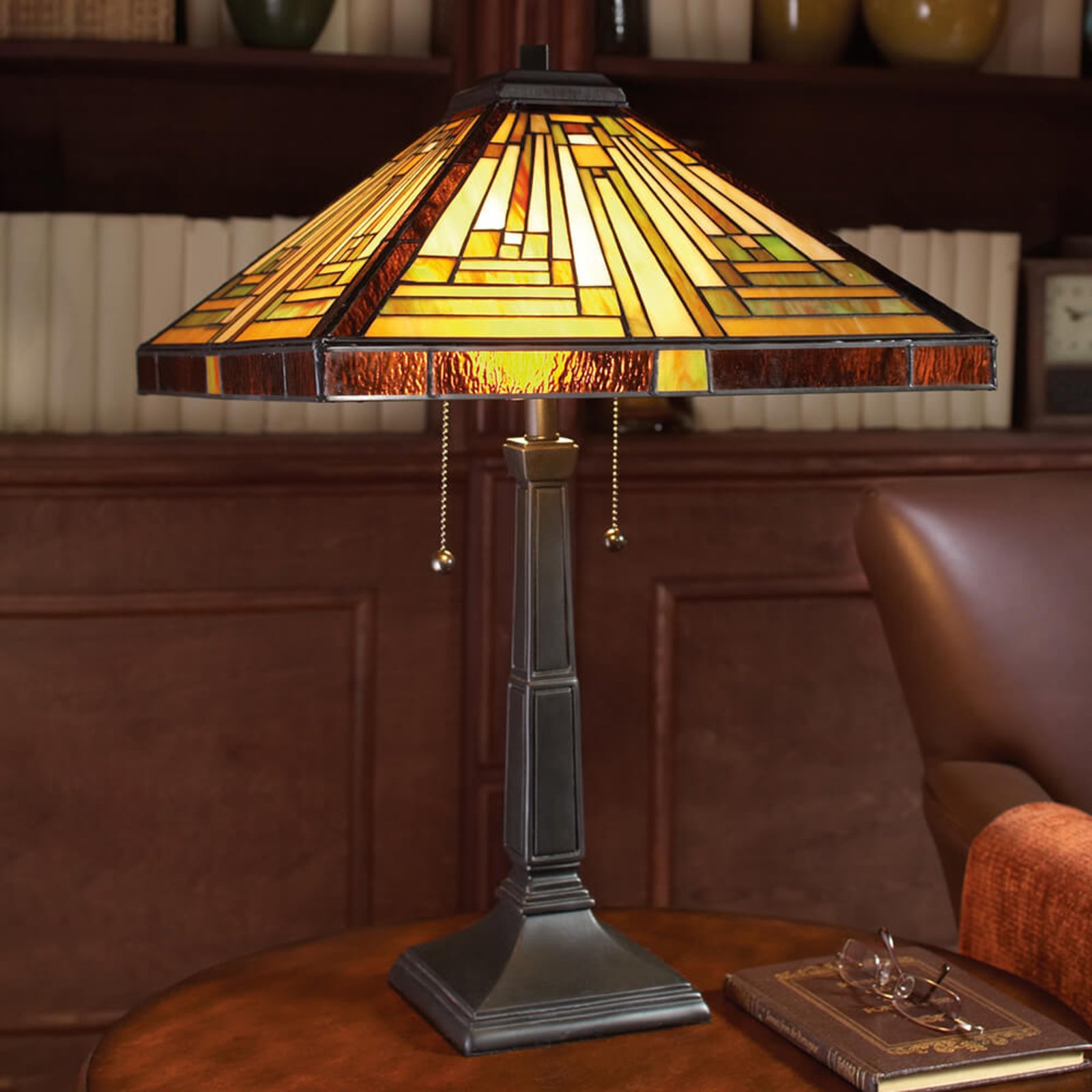 QUOIZEL Pull switch table lamp Stephen, for Living / Dining Room, metal, glass, E27, 60 W, energy efficiency: A++, H: 58.4 cm