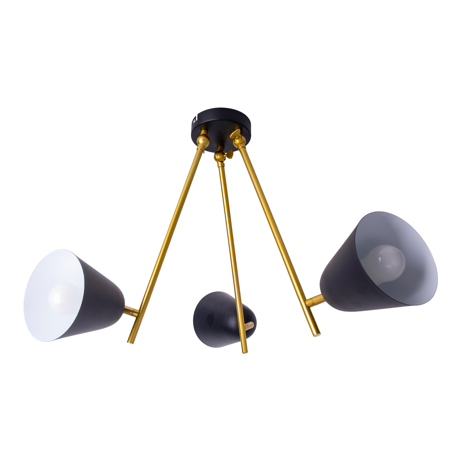 Plafondlamp Triton, zwart en goud, 3-lamps