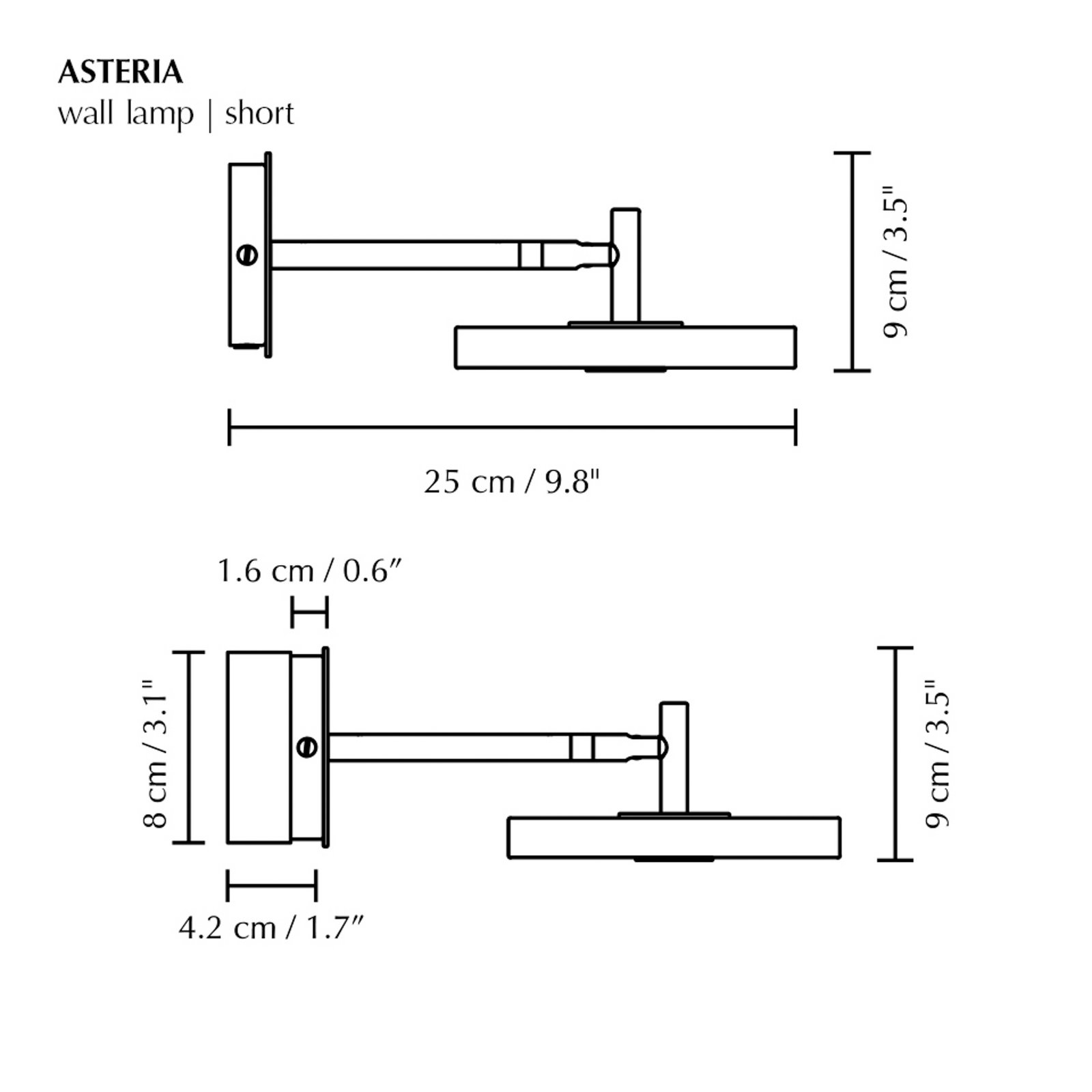 Asteria SHORT HW Candeeiro de parede LED aço polido 28 cm - UMAGE