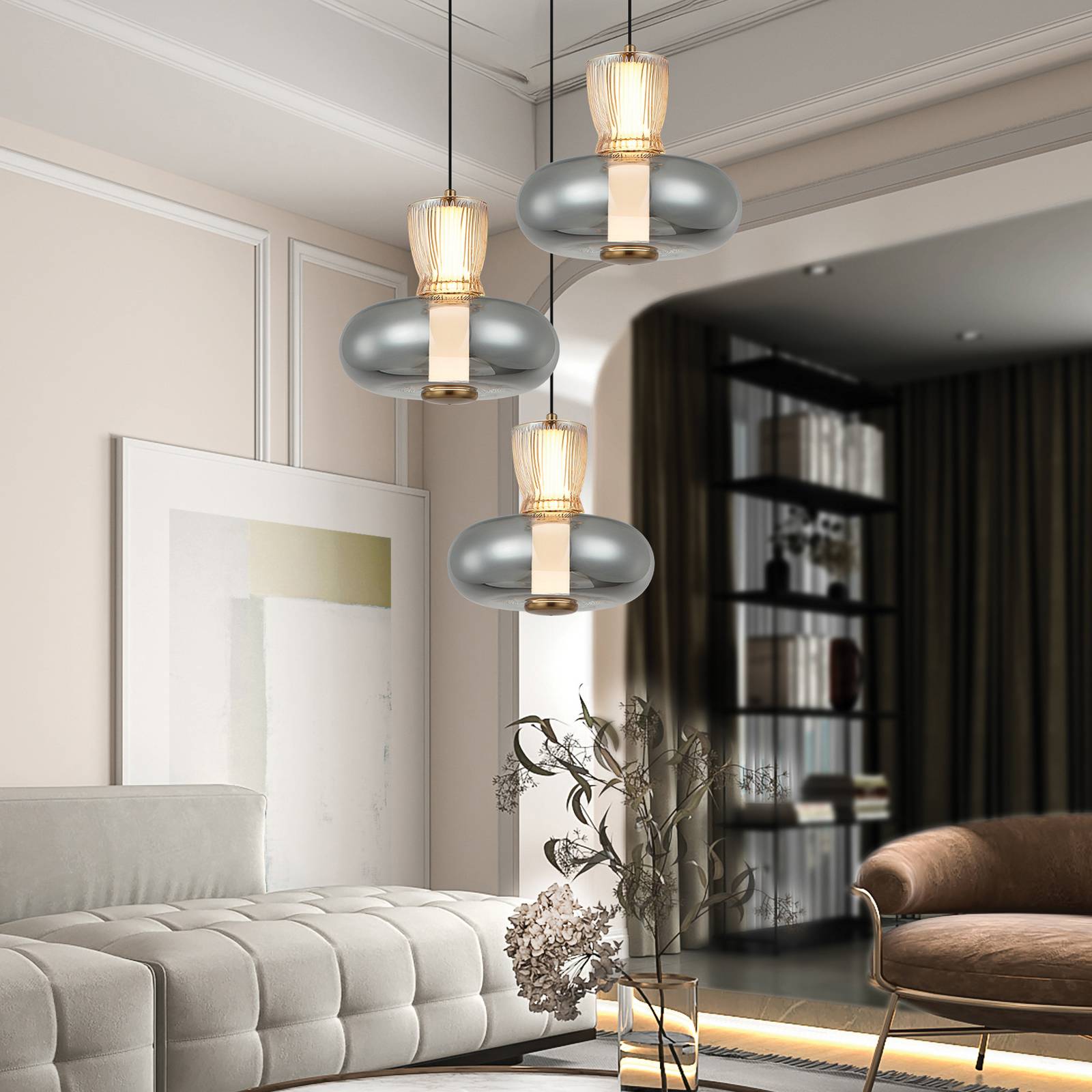 LED-Hängelampe Sire, Ø 42 cm rauch/bronze Metall/Glas 3-flg. günstig online kaufen