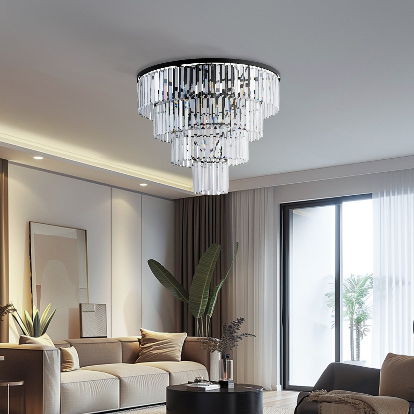 Plafoniera Cristal, trasparente/nero, Ø 71 cm