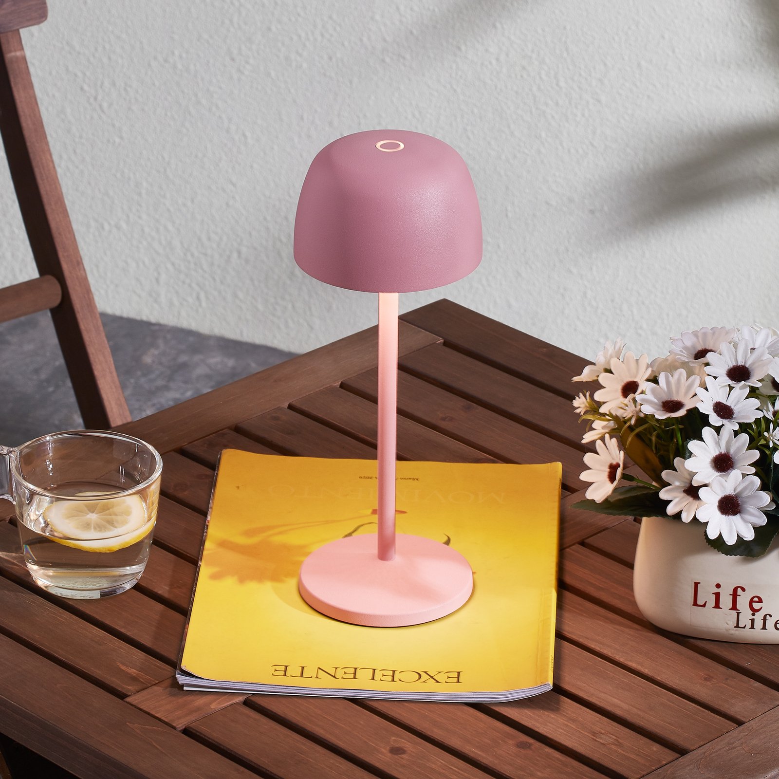 Lindby Arietty LED stolní lampa na baterii, růžová