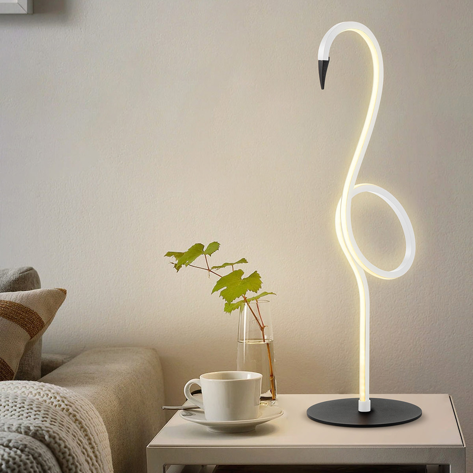 Lampa stołowa LED Flamingo, biała, metal, 50 cm wysokości