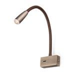 Lead LED leeslamp voor de muur, bruin, metaal met lederen details