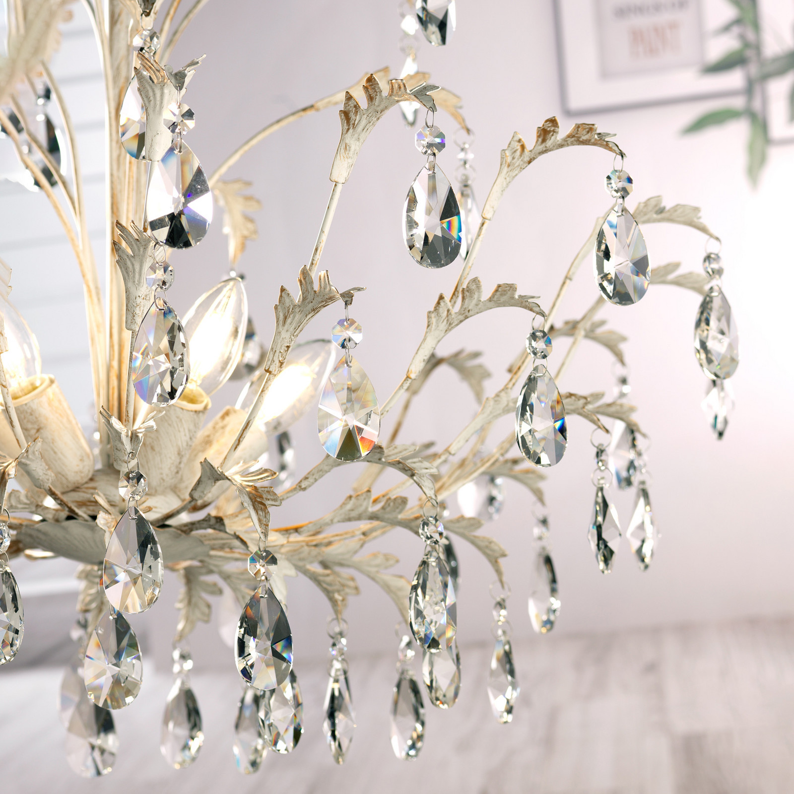 ONLI Candelabru Cesta cu 5 becuri și cristale - Camera de zi / sufragerie - fildeș auriu transparent - Metal