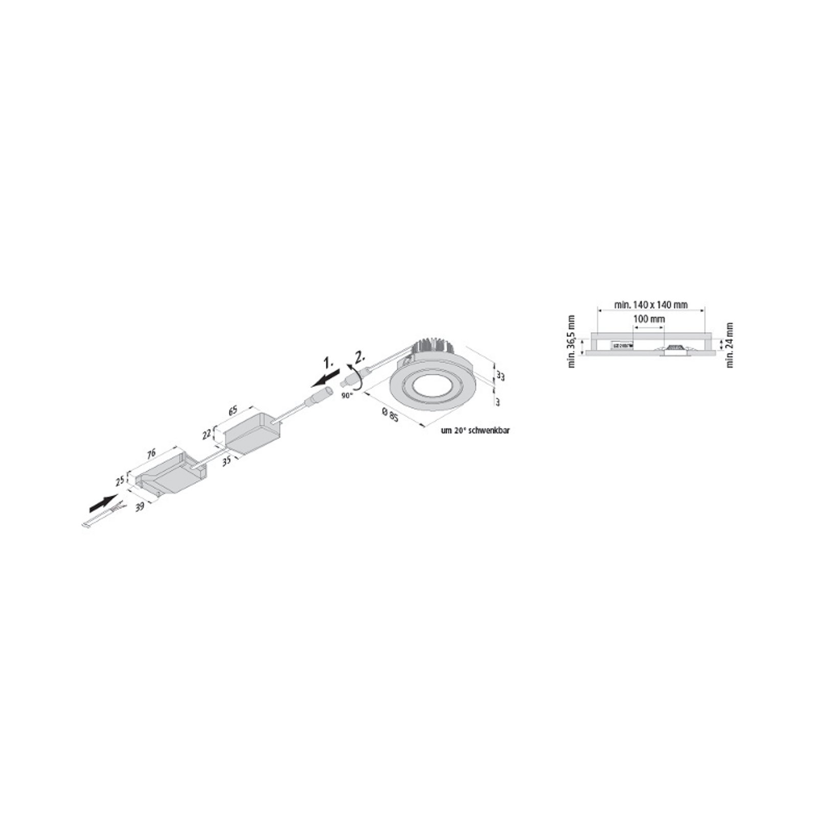 LED sisseehitatud valgusti Eco SR 68 valge 3000 K Ø 8,5 cm alumiiniumist