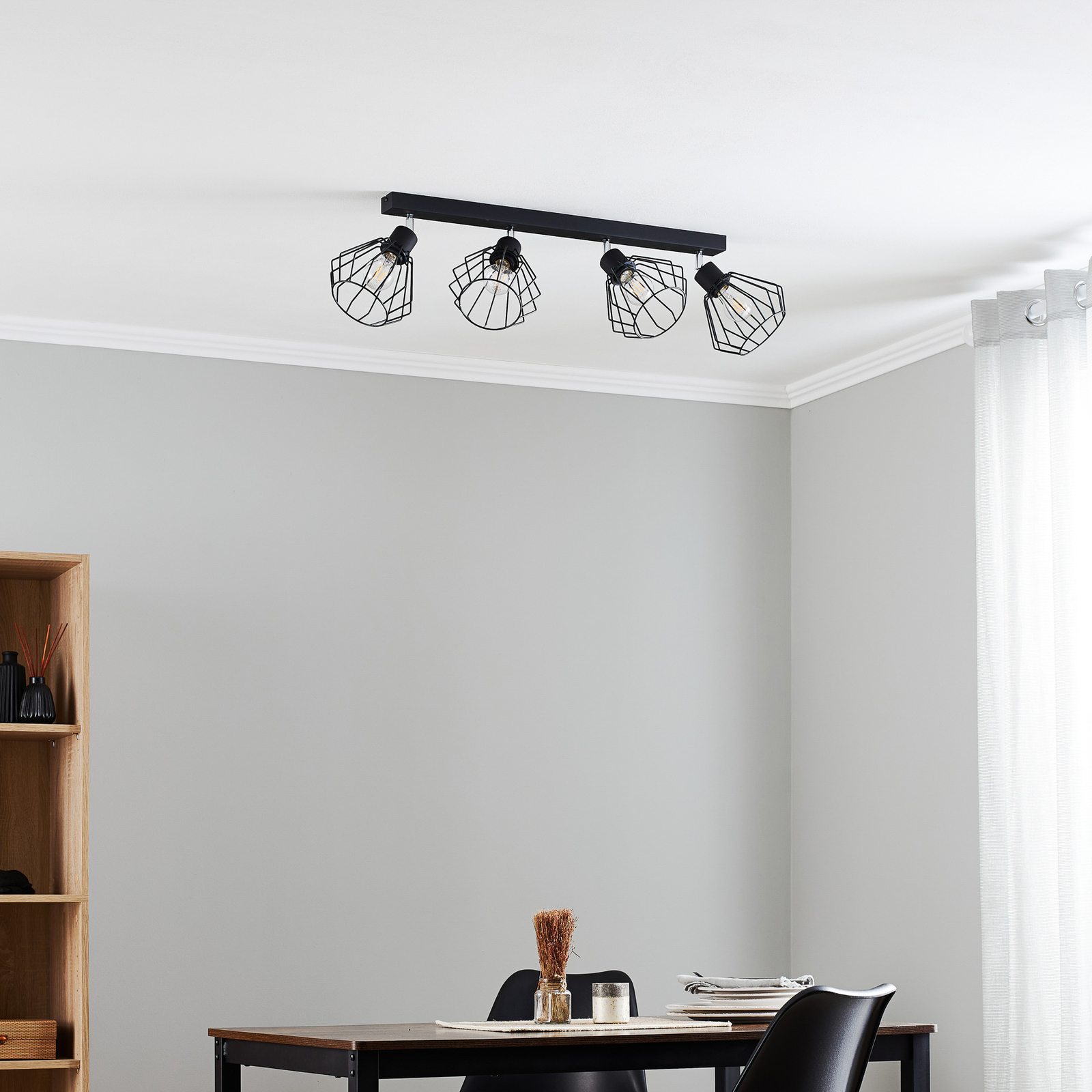 Limani ceiling spotlight, black, four-bulb