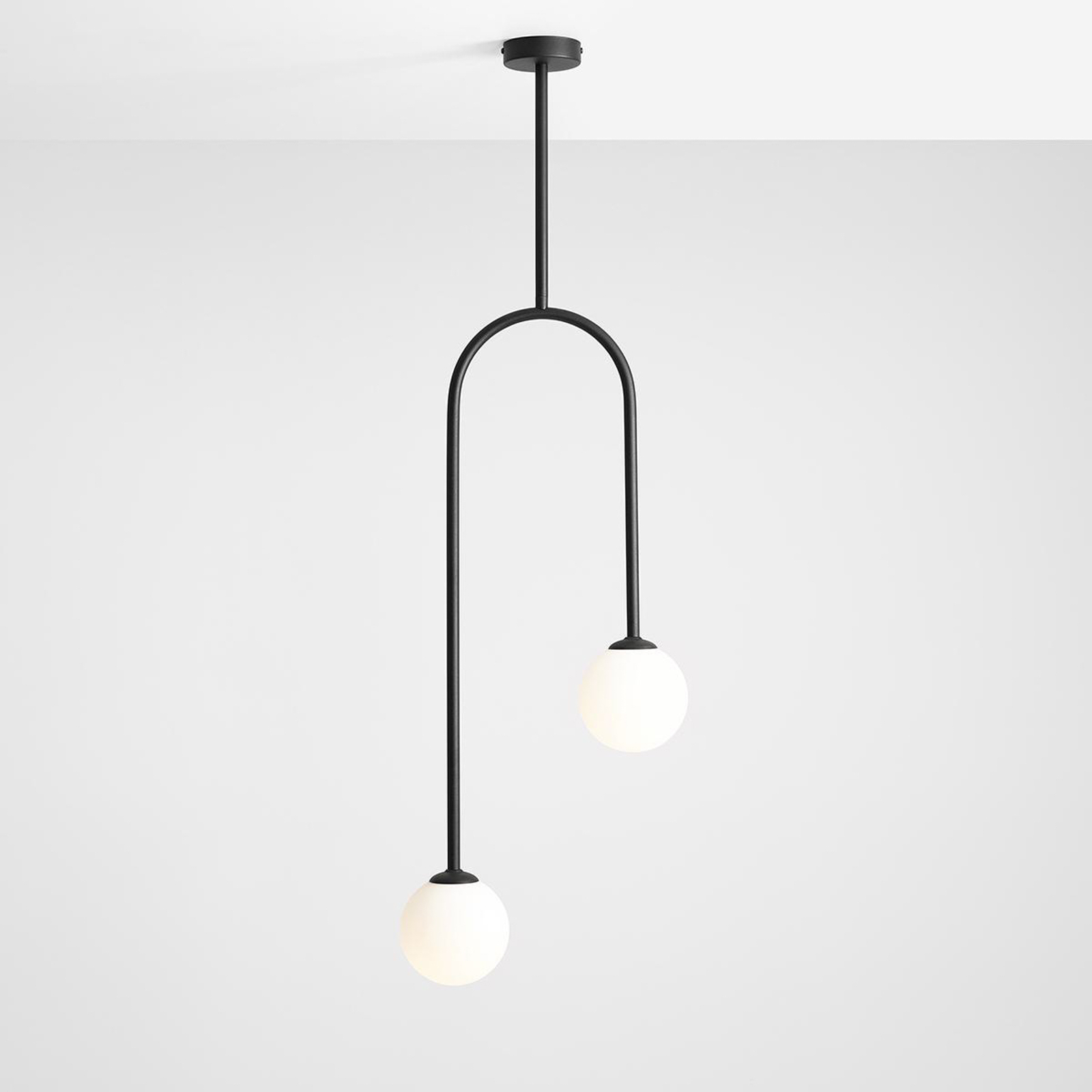 Nave pendant light, black, metal, glass, 2-bulb