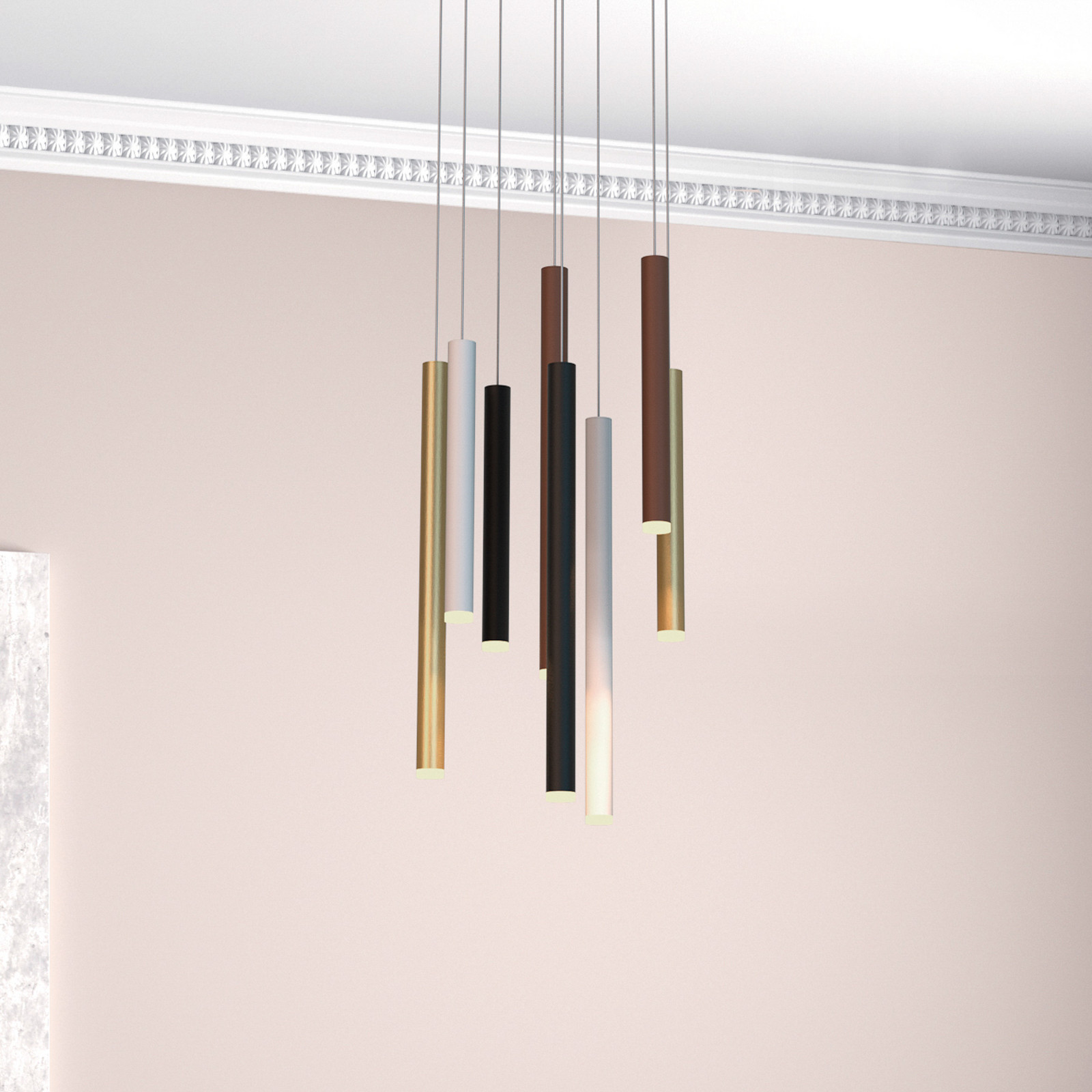 Mantra Iluminación Cala LED viseća svjetiljka, 8 žarulja, okrugla, aluminij, željezo - Dnevni boravak/blagovaonica - Moderan - crna, zlatna, corten, bijela - Metal