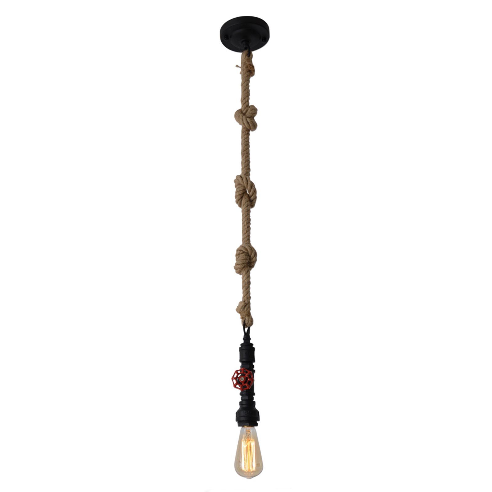 Vintage pendant light with a hemp rope, black