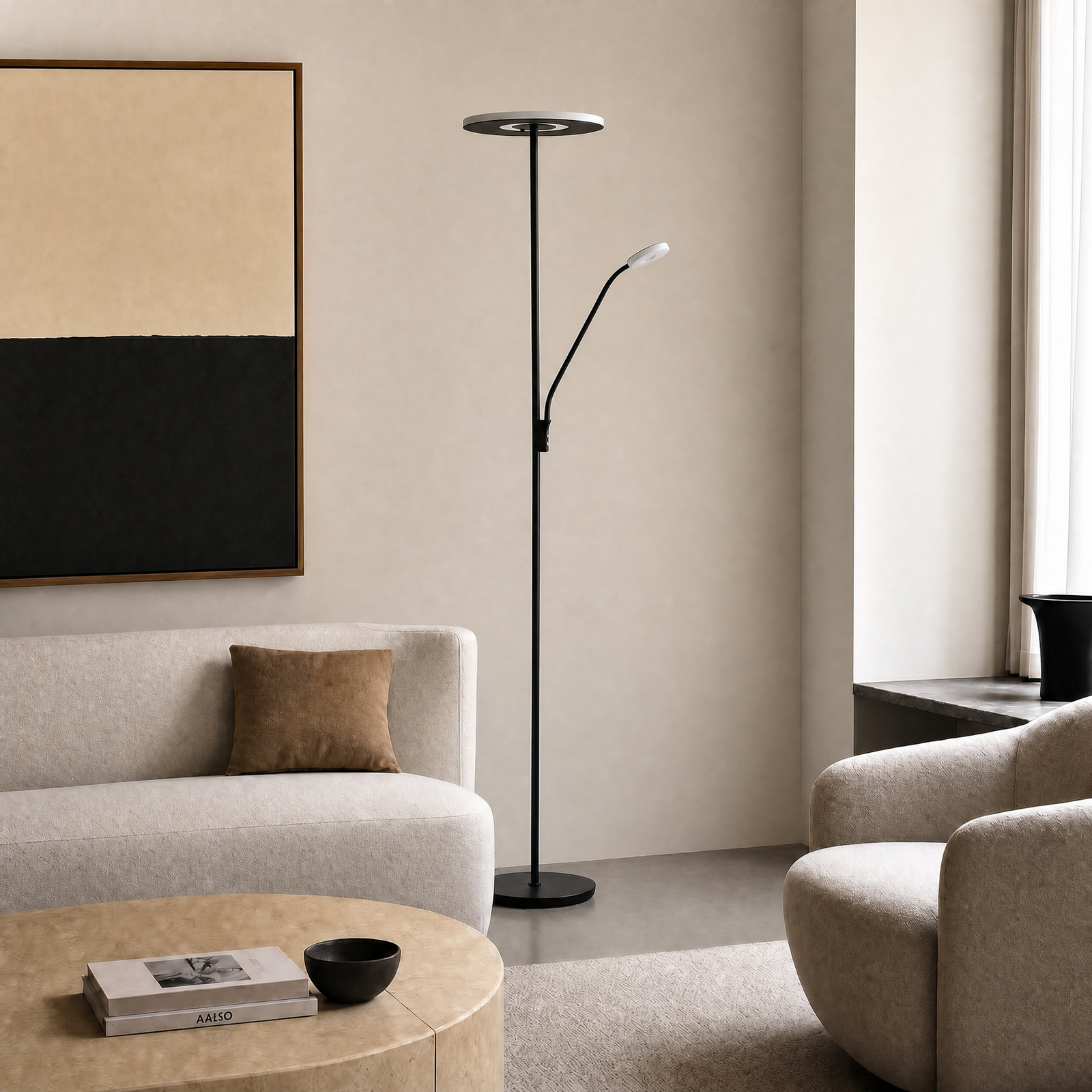 Lucande LED vloerlamp Raymond, zwart, CCT, leeslampje Lucande LED vloerlamp Raymond, zwart, CCT, leeslampje
