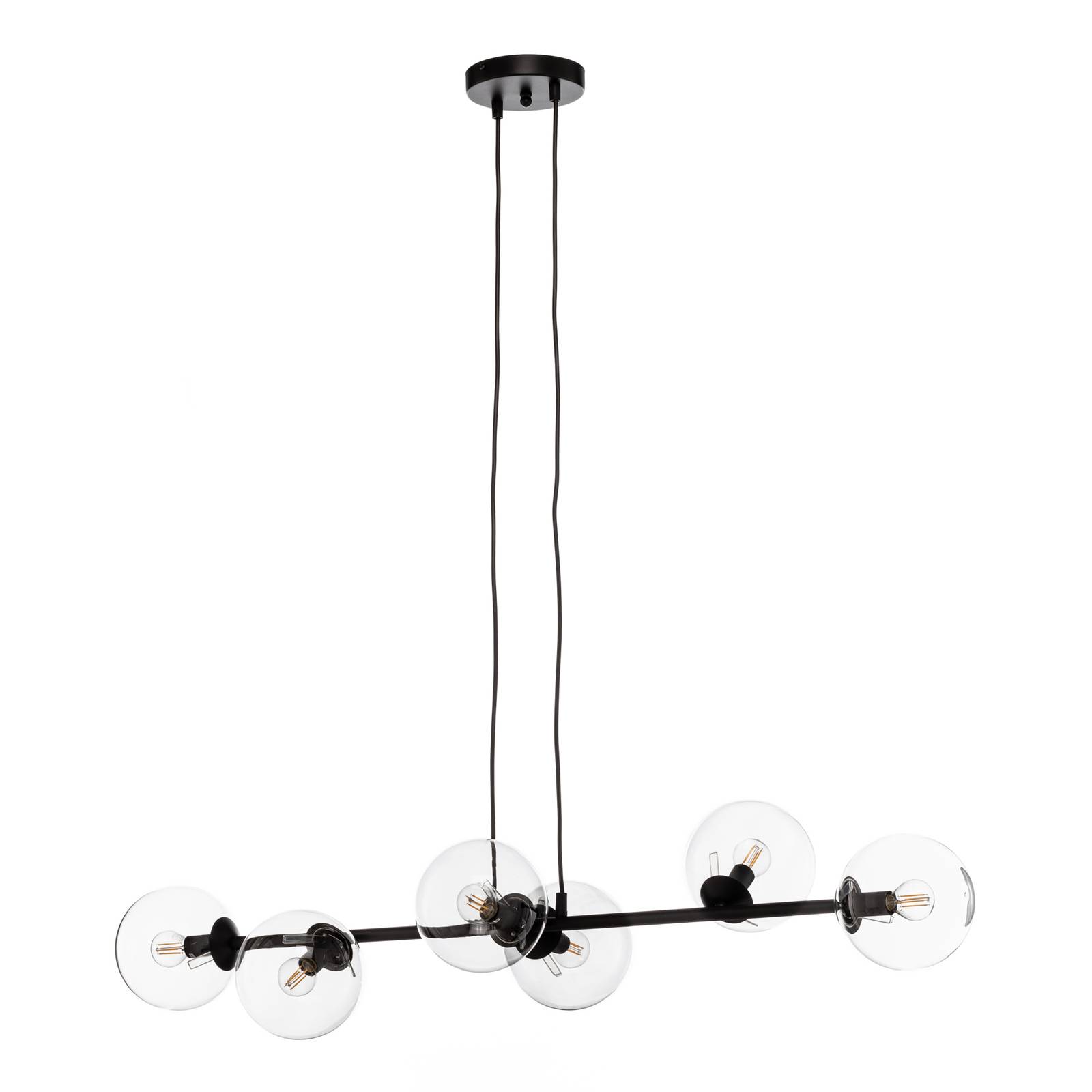 Hängeleuchte Glassy, 6-flammig, schwarz, klar, Glas, 110 cm günstig online kaufen