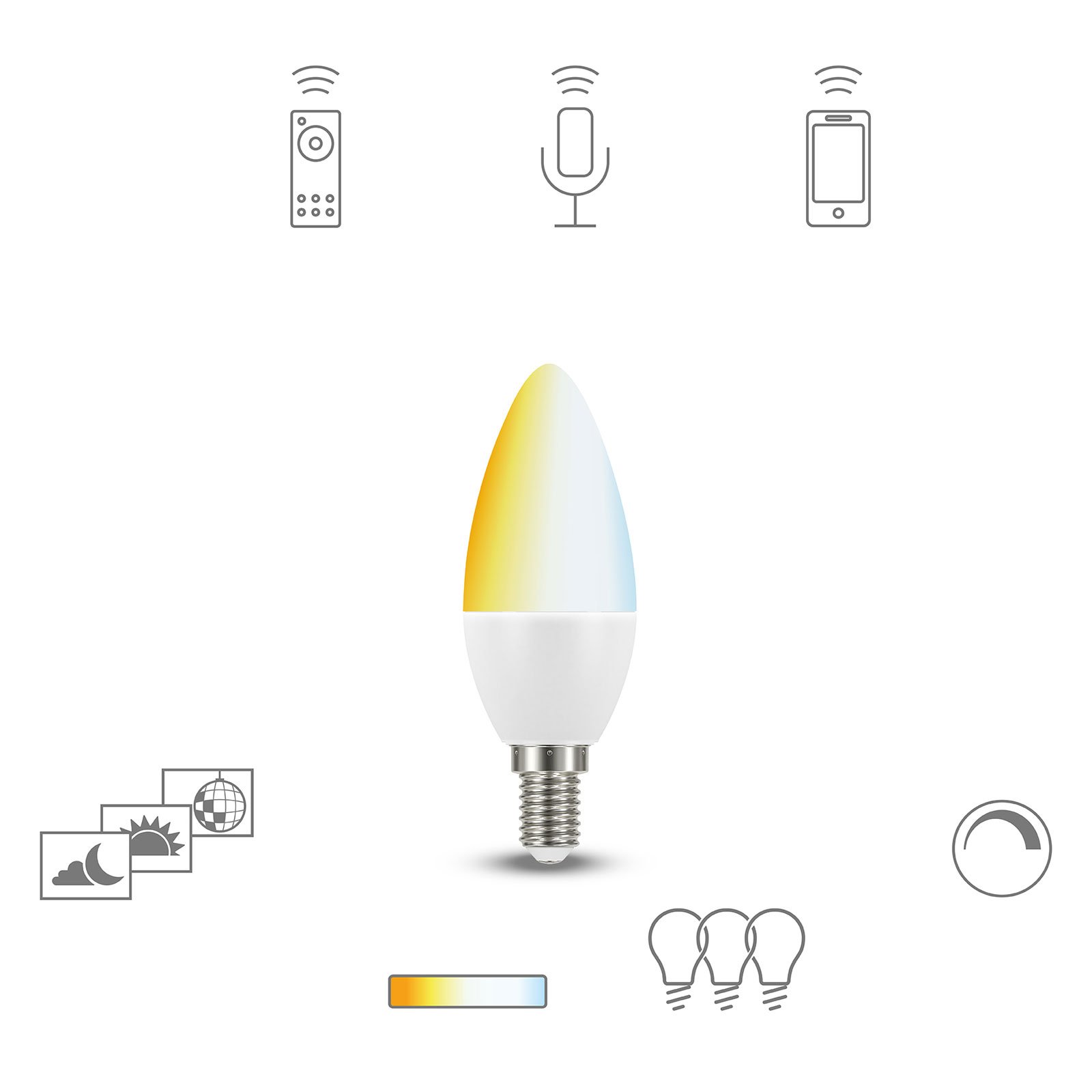 Müller Licht tint fehér LED gyertya lámpa E14 5,8W