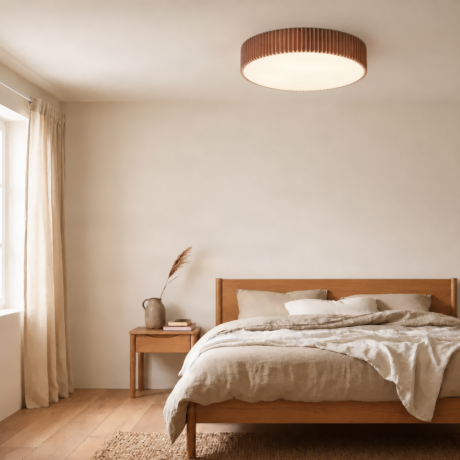 Lindby taklampe Zoey, Ø 52 cm, taupe, lin