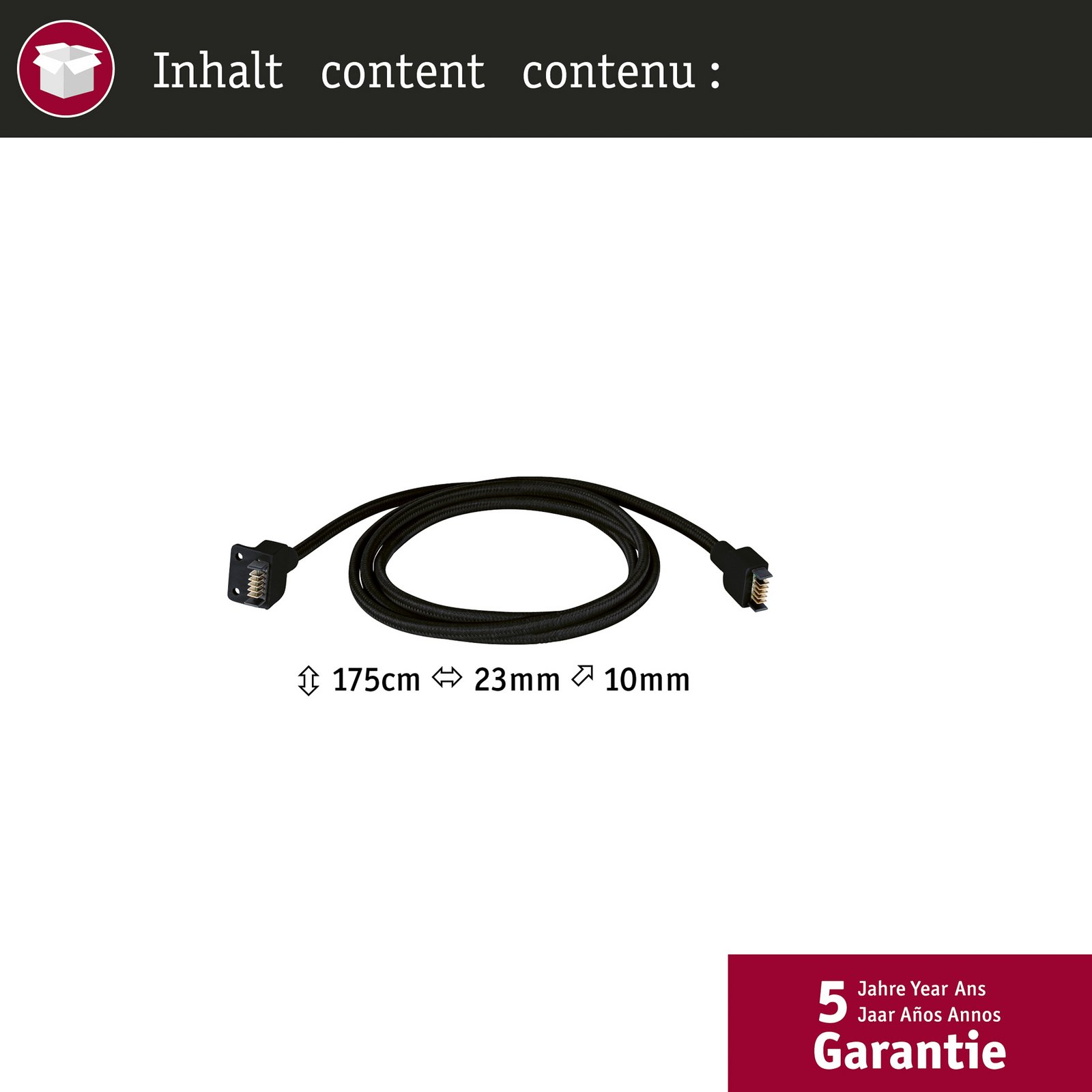 Paulmann strømkabel Linion, svart, lengde 175 cm tekstil