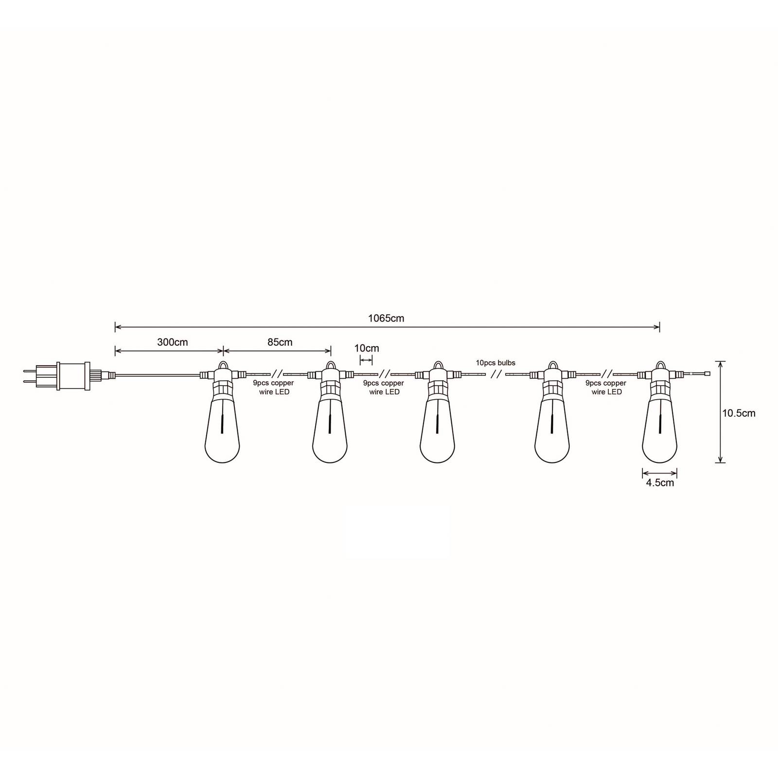 Łańcuch świetlny LED, IP44, 1050 cm 10-pkt.