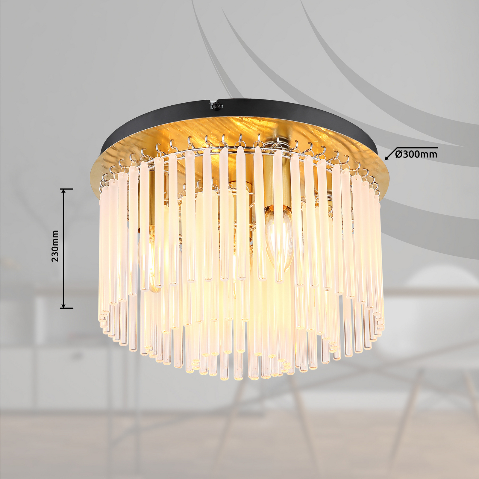 Plafondlamp Gorley, goudkleurig/opaal, Ø 32 cm, metaal/glas