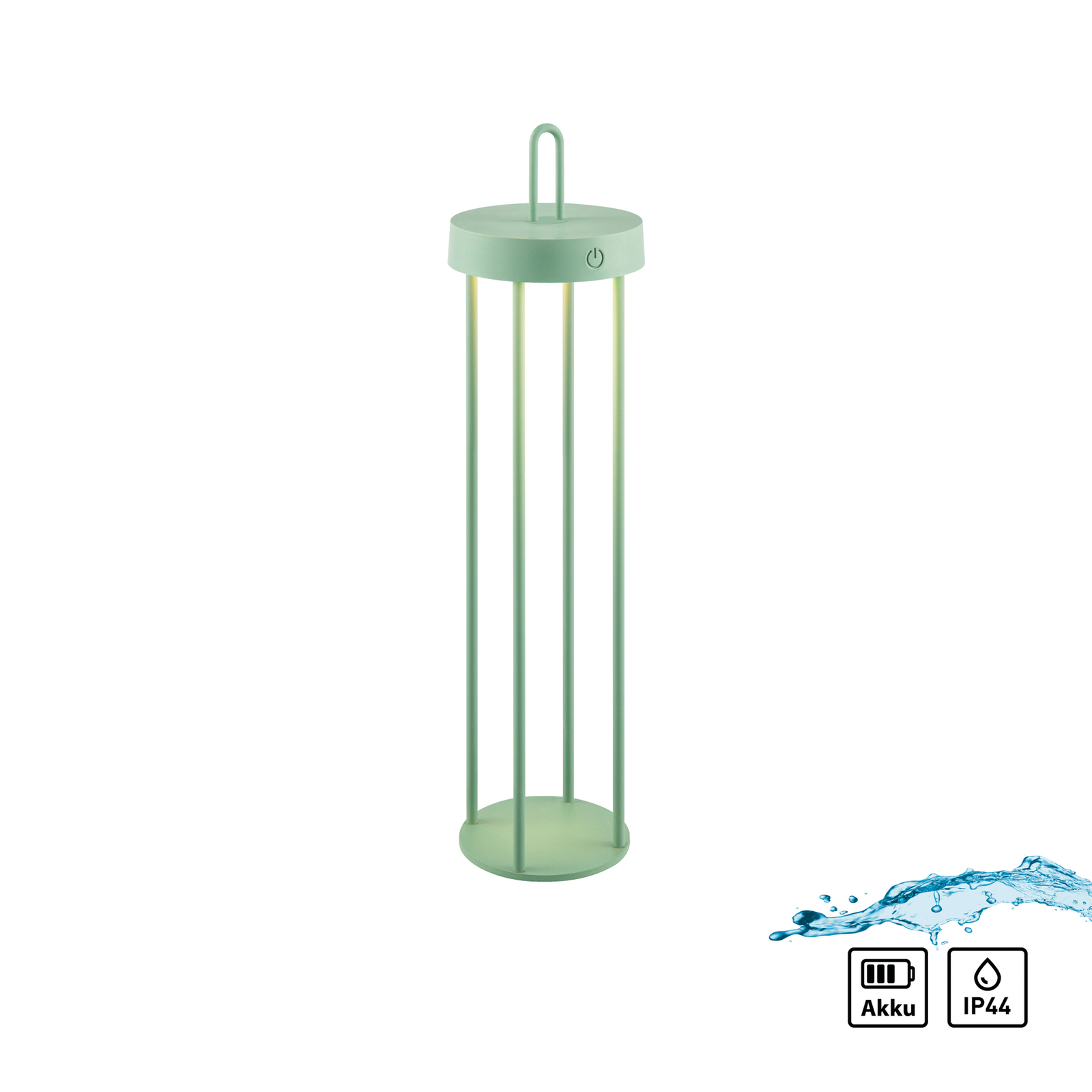 JUST LIGHT. Lámpara de mesa LED recargable Anselm, verde, 50 cm, hierro