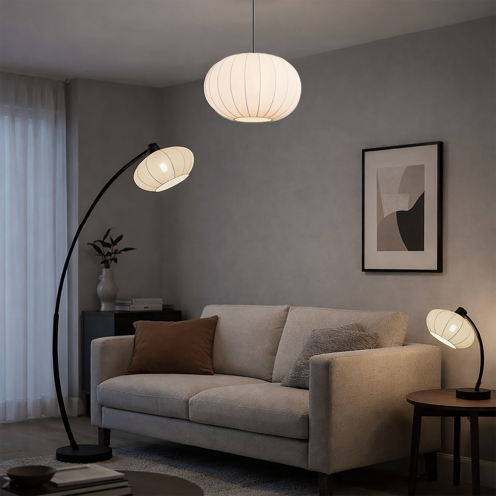 Bordlampe Radiant, sort/hvid, højde 48 cm, metal/stof