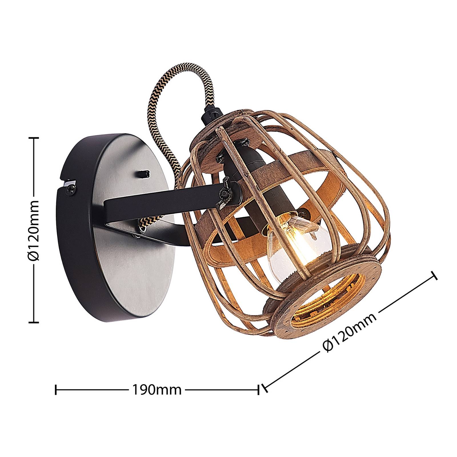 Reflektor sufitowy Lindby Bominio, 19 cm, 1-punktowy, drewno, rattan