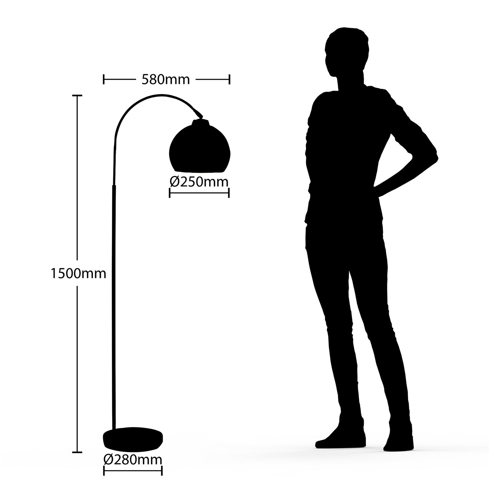 Lindby лампа с дъга Minali, черна, метал, височина 148 cm, E27
