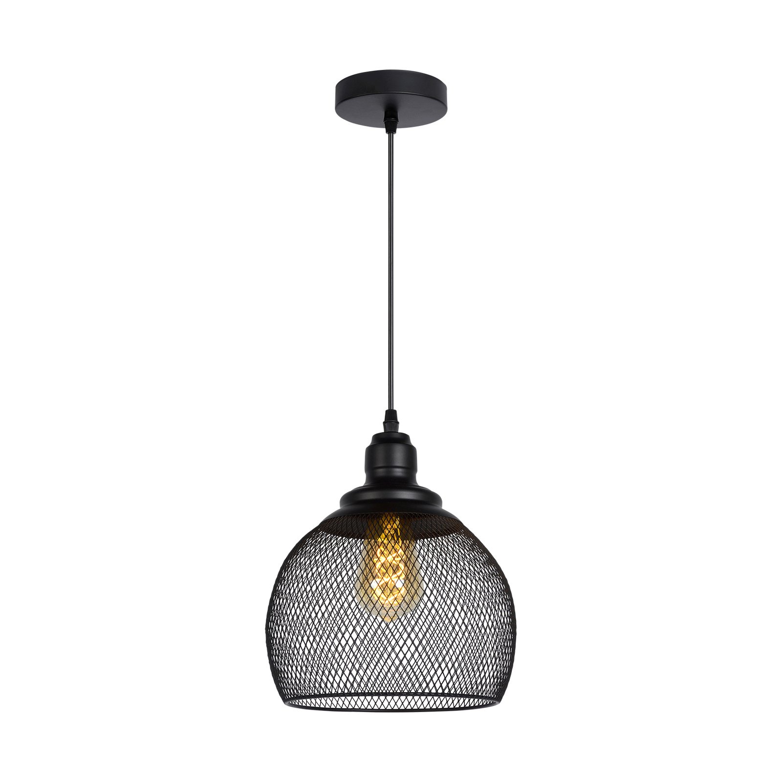 Mesh-pendellampa, enkel belysning, svart, Ø 22 cm