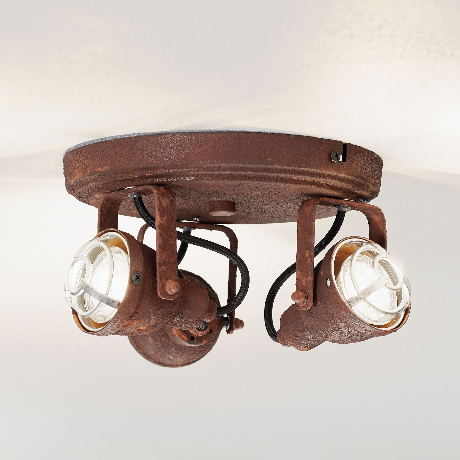 Brilliant Bente plafonieră ruginie rotundă cu trei surse - Camera de zi / sufragerie - Design industrial - rugină neagră - Metal