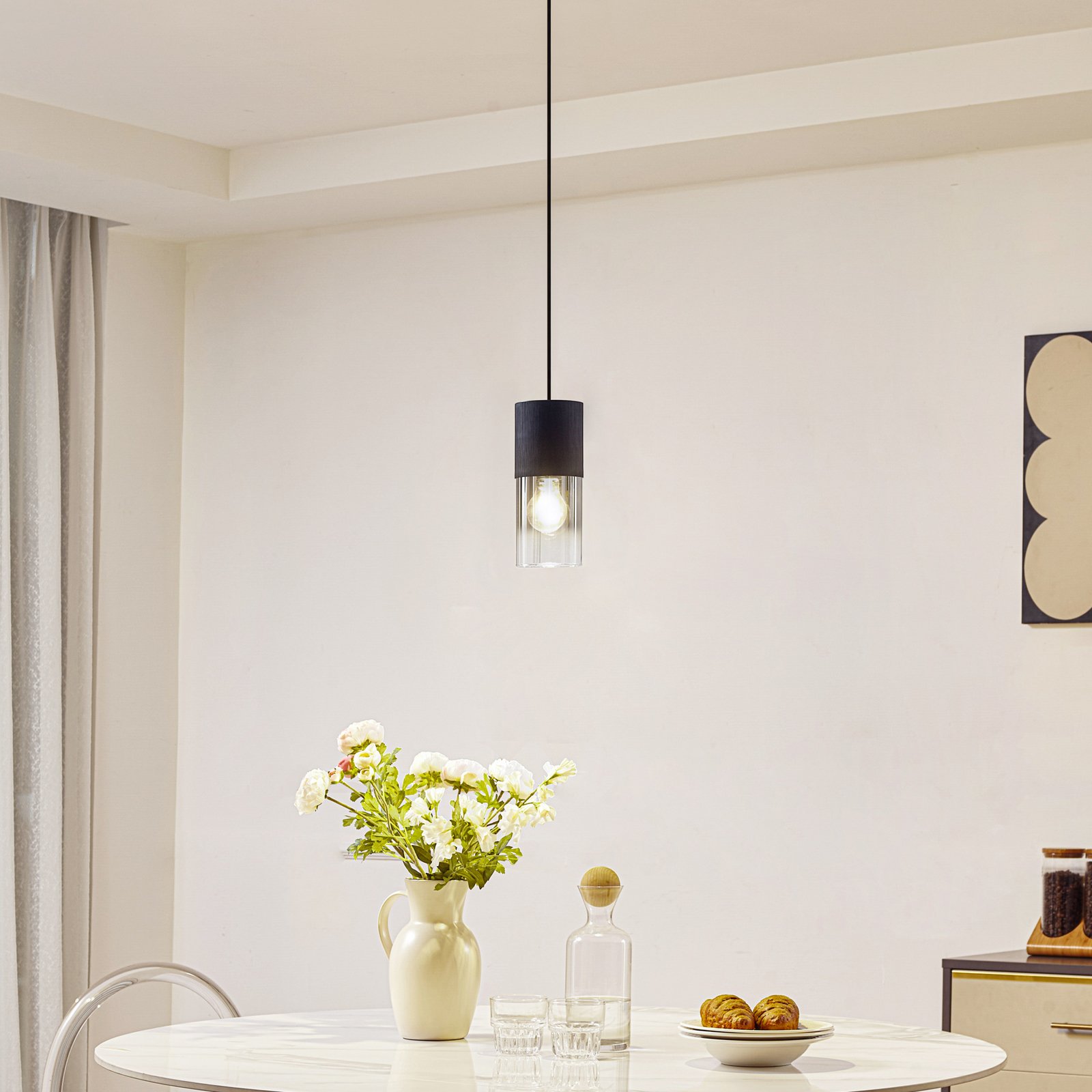 Lindby pendant light Svante, 1-bulb, black, glass, Ø 10cm