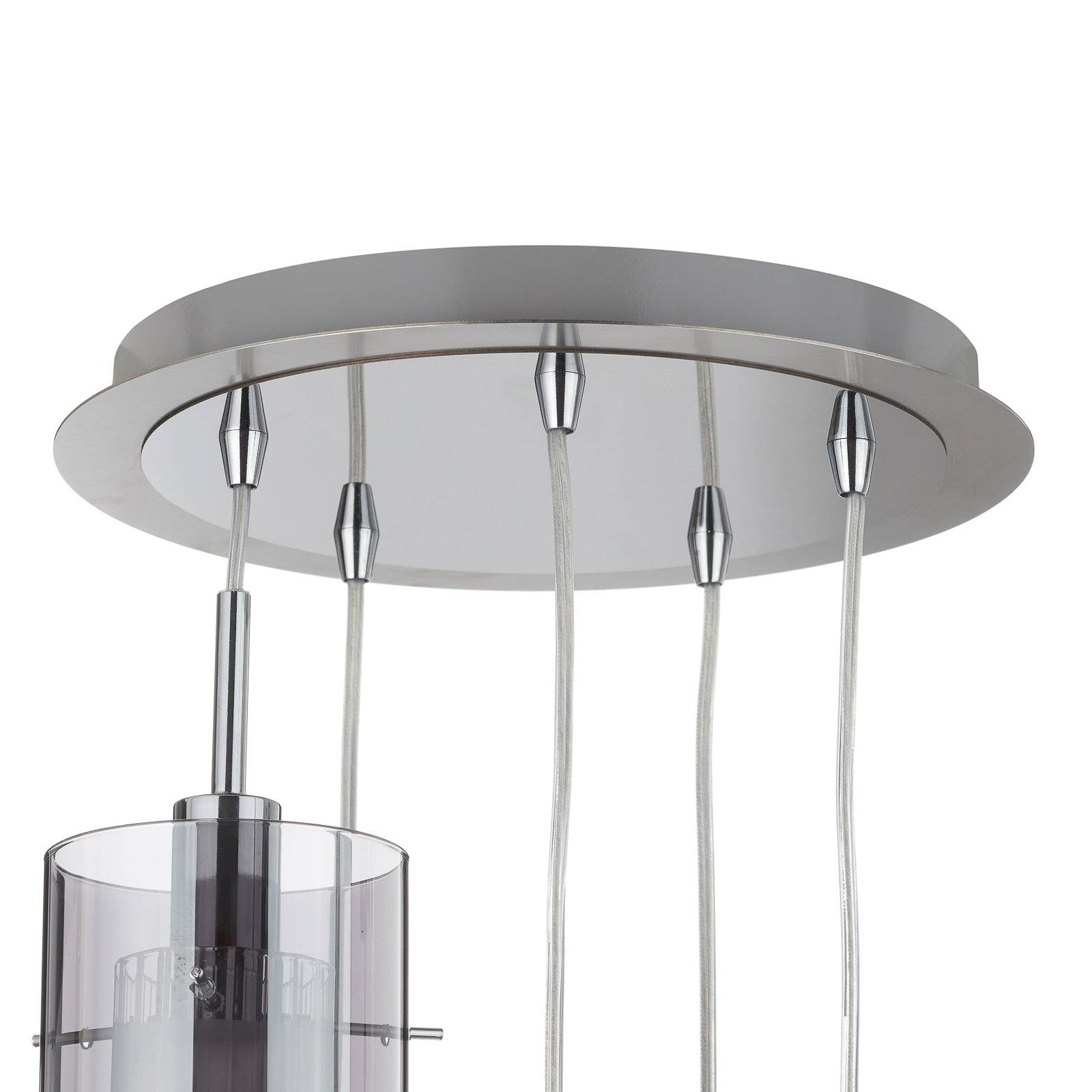 Lampa wisząca Duo 2, szkło dymione/chrom 5-pkt.