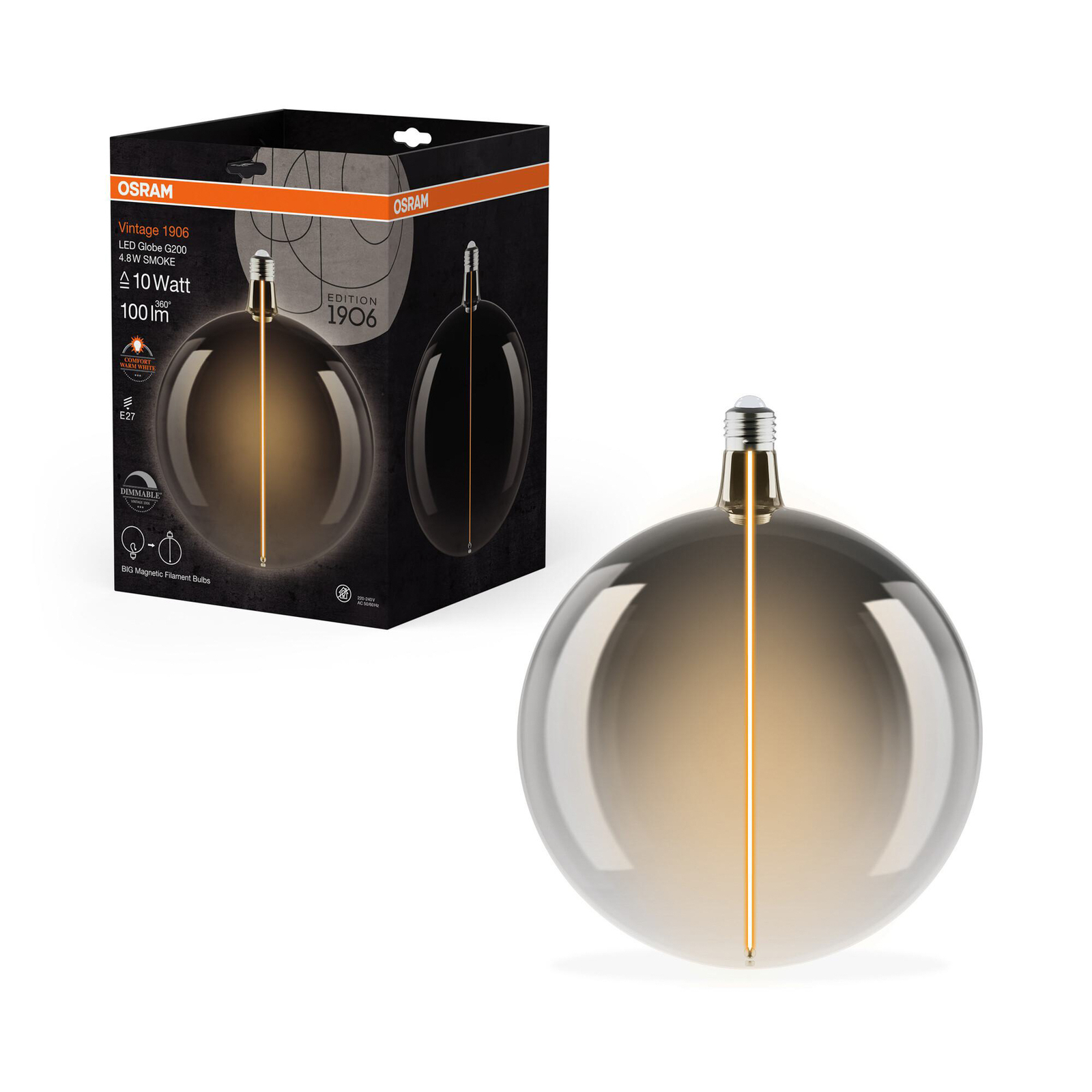 OSRAM LED Vintage Big Globe E27 4,8W 818 Filament smoke à intensité variable