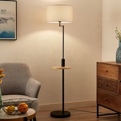 Lámpara de pie Lindby Zinia, negra, estante, conexión USB