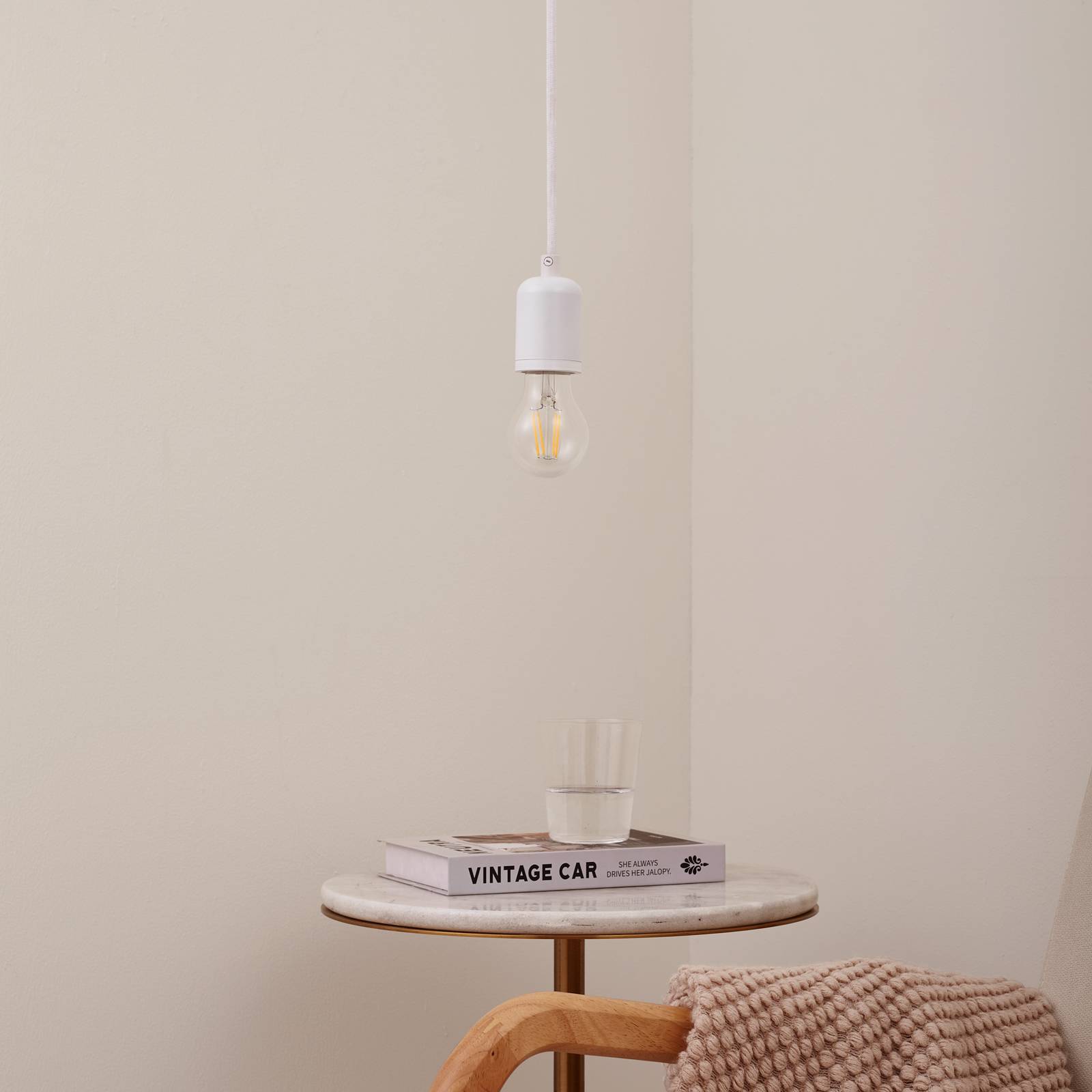 Lampa wisząca Lindby Hattie, biała, Ø 4,7 cm, metal, E27