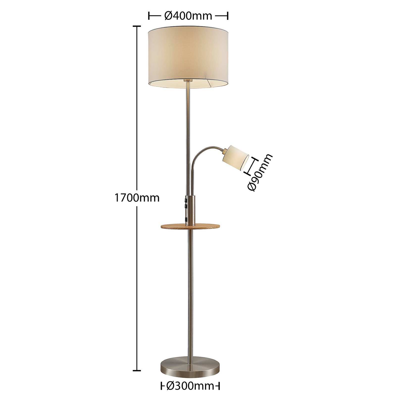 Aovan Gulvlampe w/USB Nickel - Lindby