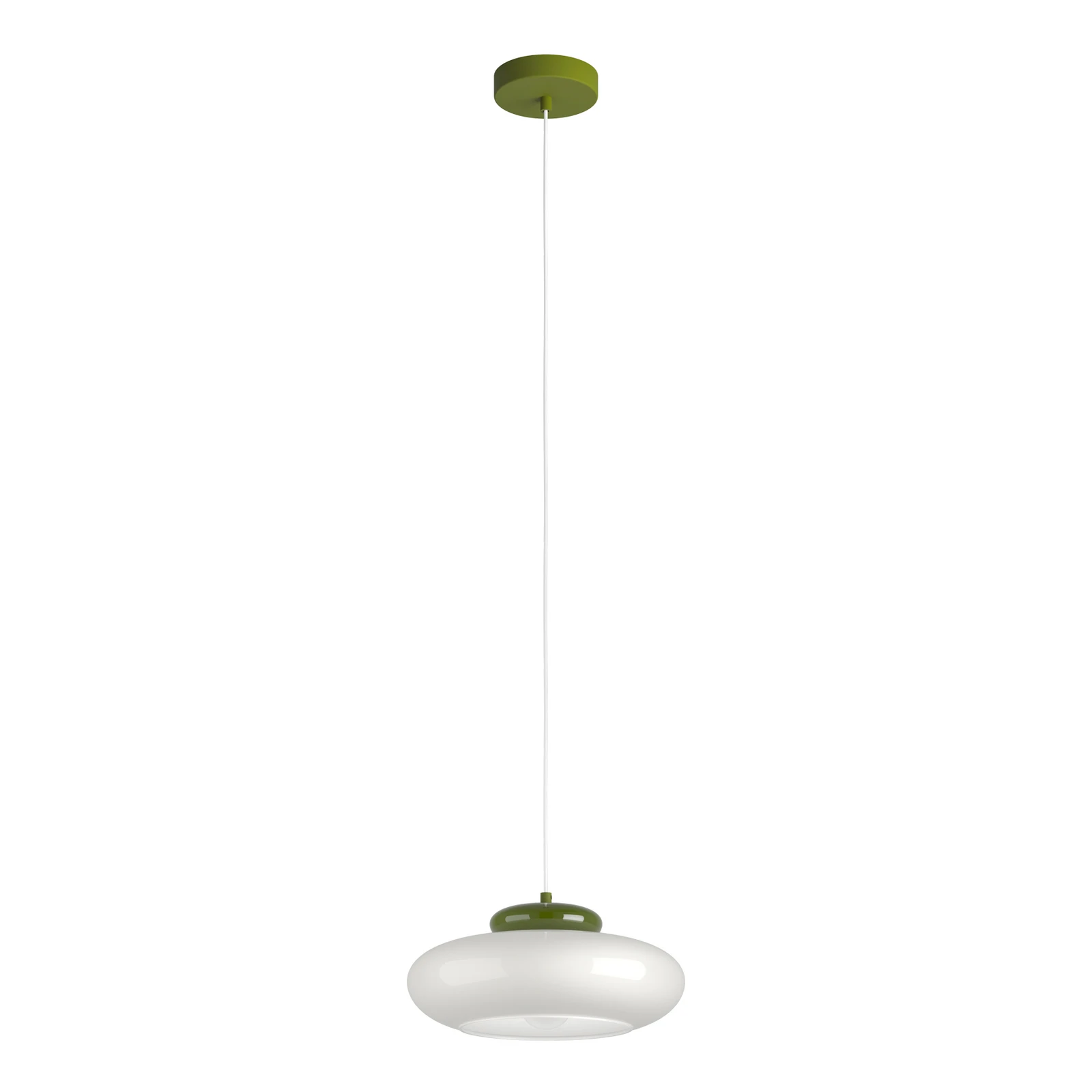 Suspension Berardelli, blanche/verte, plate, Ø 30 cm, verre