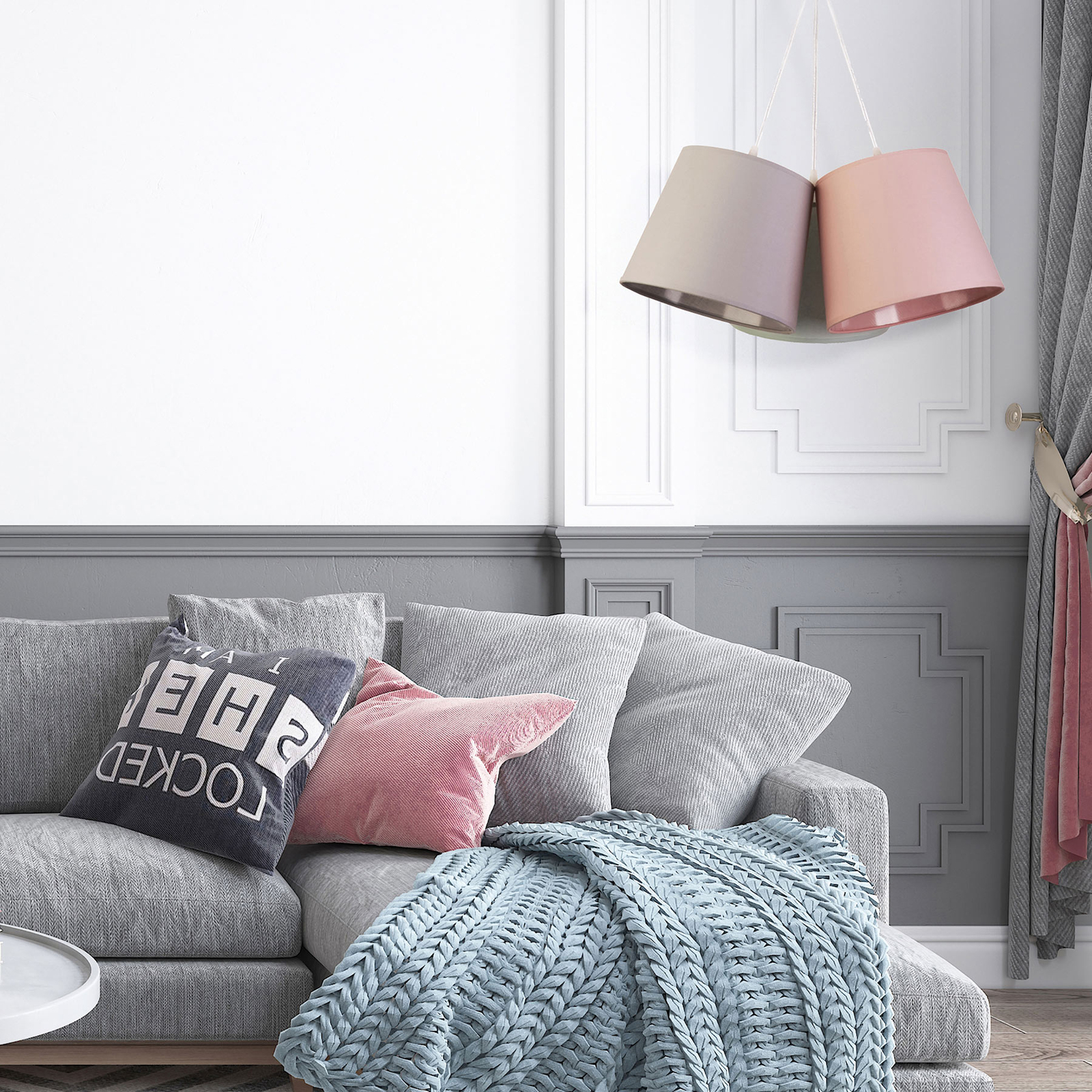 Hanglamp Rossa, 3-lamps, grijs/roze