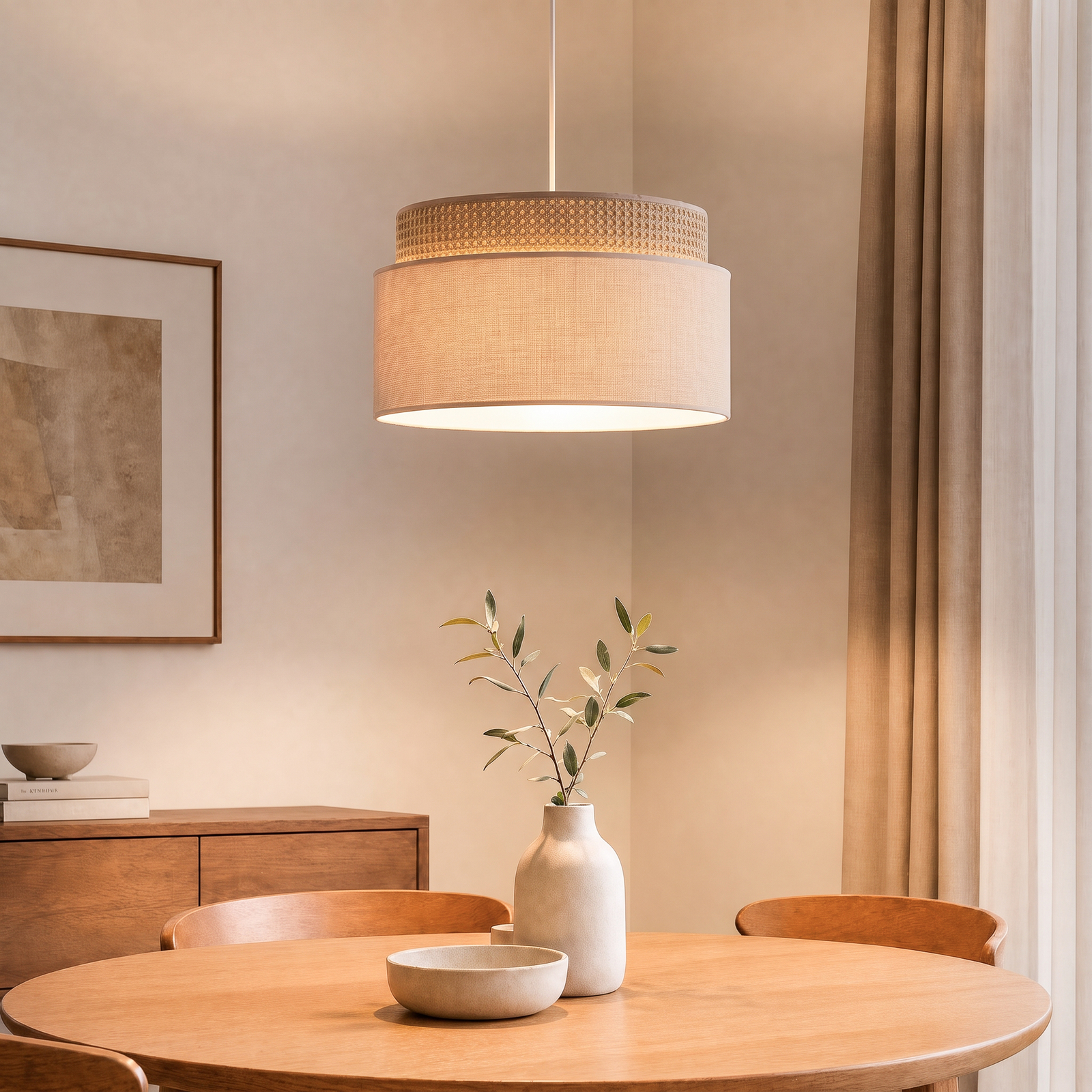 Závesné svietidlo Milano, kávovo hnedá/béžová, Ø 45 cm, textil – Duolla