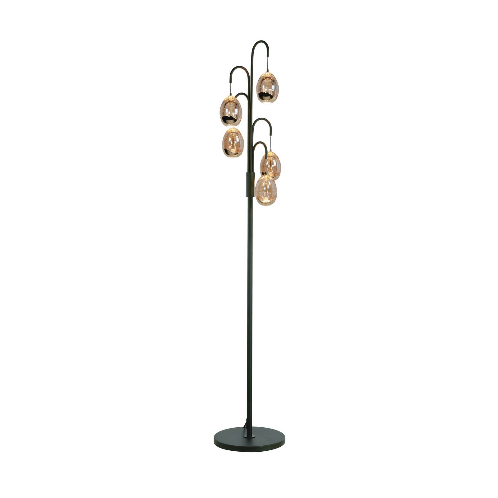 HighLight Lampadaire Golden Egg noir/ambre 165 cm à 5 lampes métal/verre