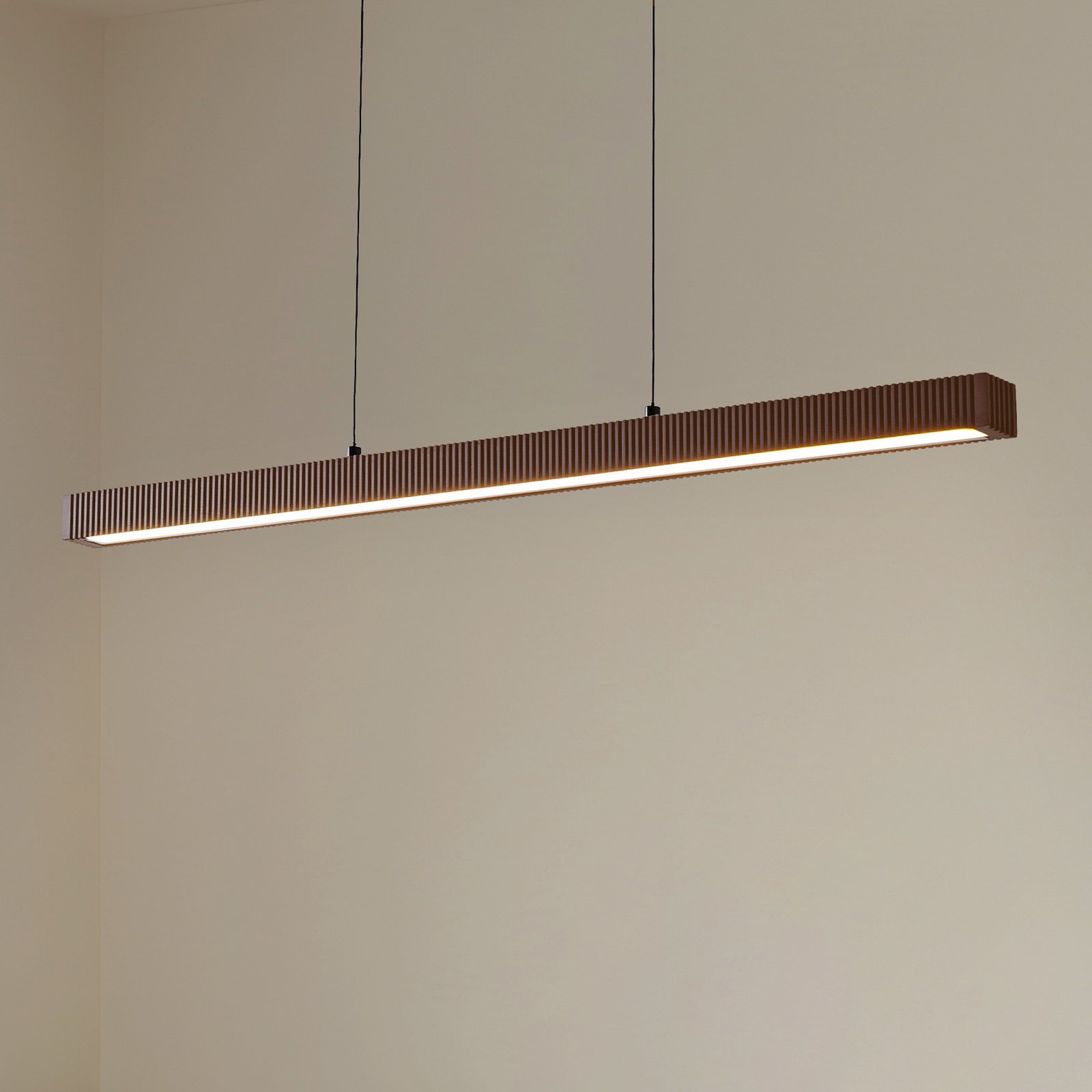Suspension LED Emara, chêne, CCT, bois foncé - Lucande