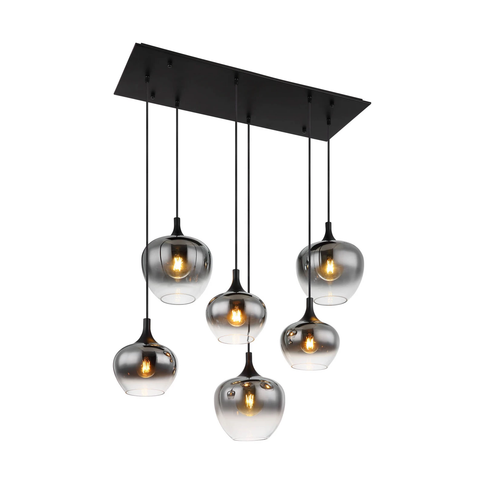 Candeeiro suspenso Maxy, comprimento 86 cm, cinzento fumo, vidro, 6 lâmpadas.