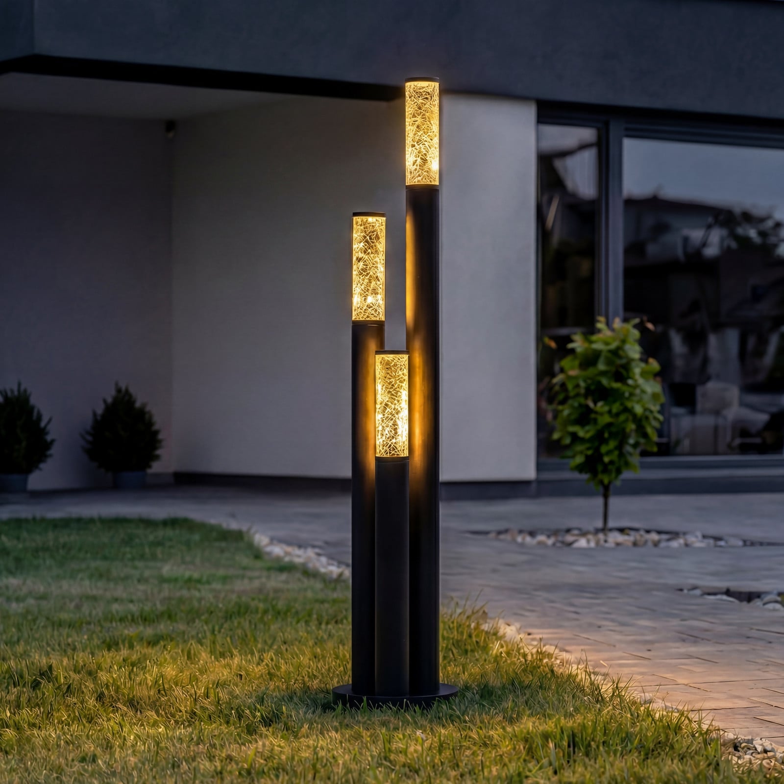 Lindby Bornă luminoasă Gavros aluminiu turnat sub presiune cu 3 becuri - Modern - negru transparent