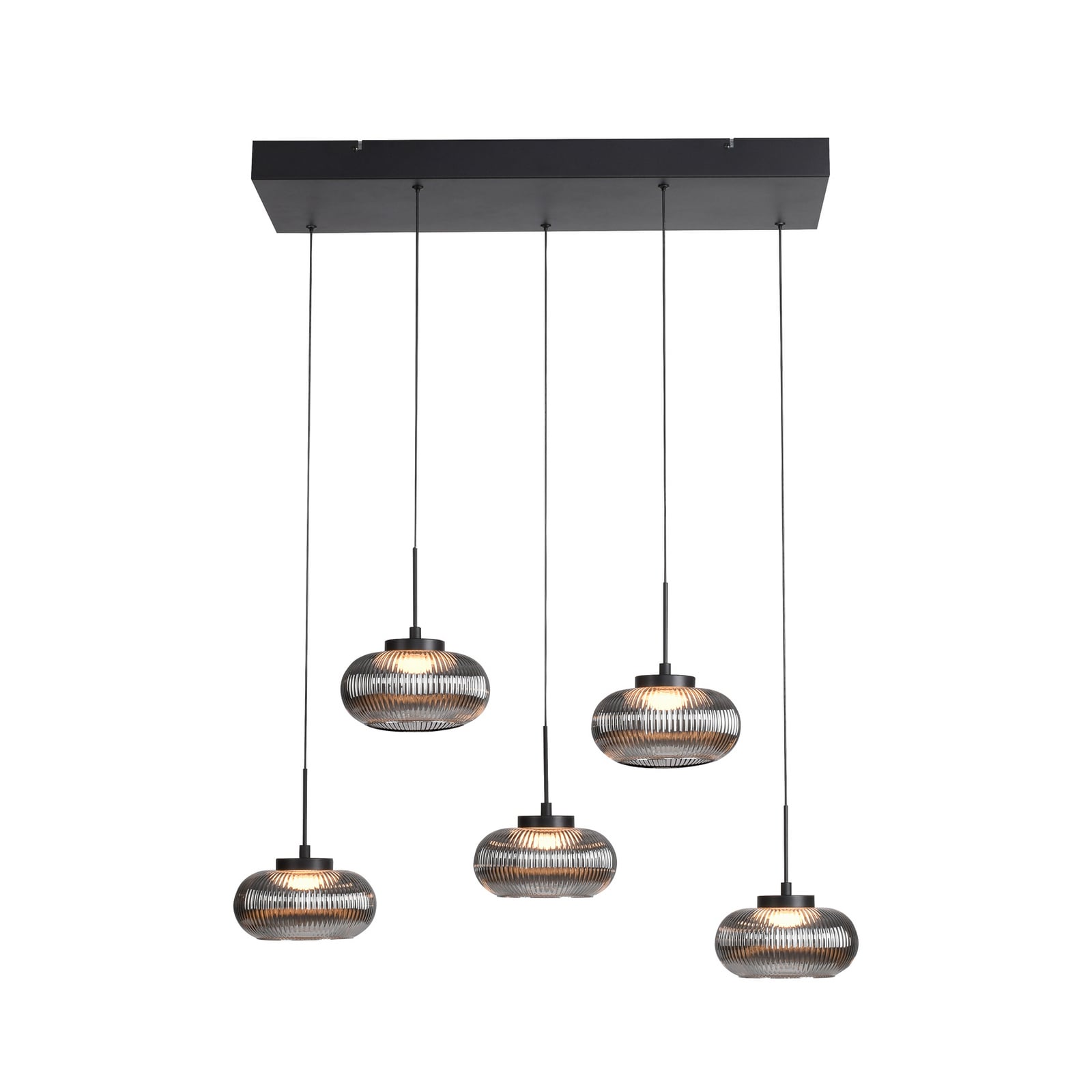 Lámpara colgante LED Noctis, 5 luces, gris ahumado, cristal, atenuable, 3.000 K