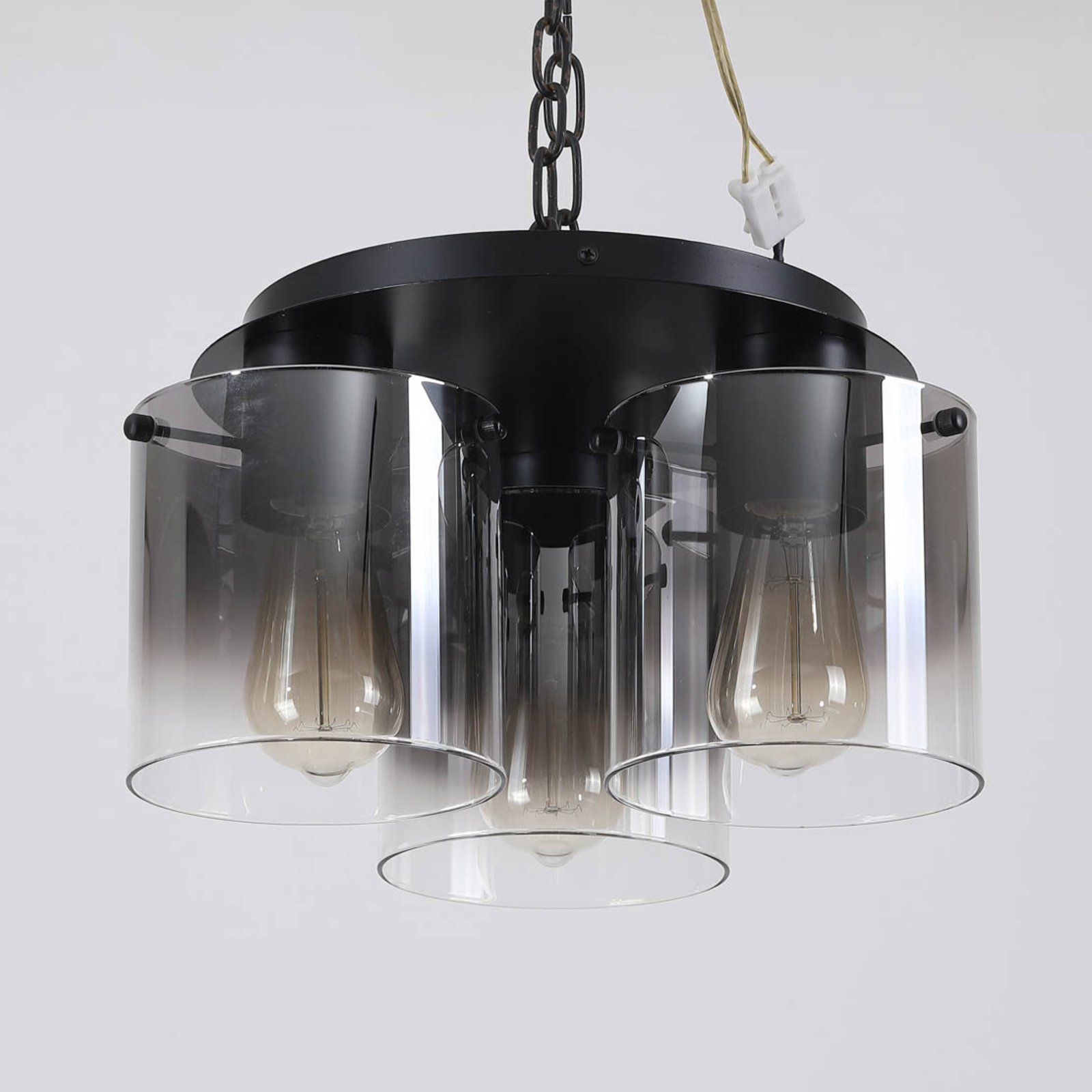 Sweden ceiling light, 3-bulb, black/smoke grey, steel, glass