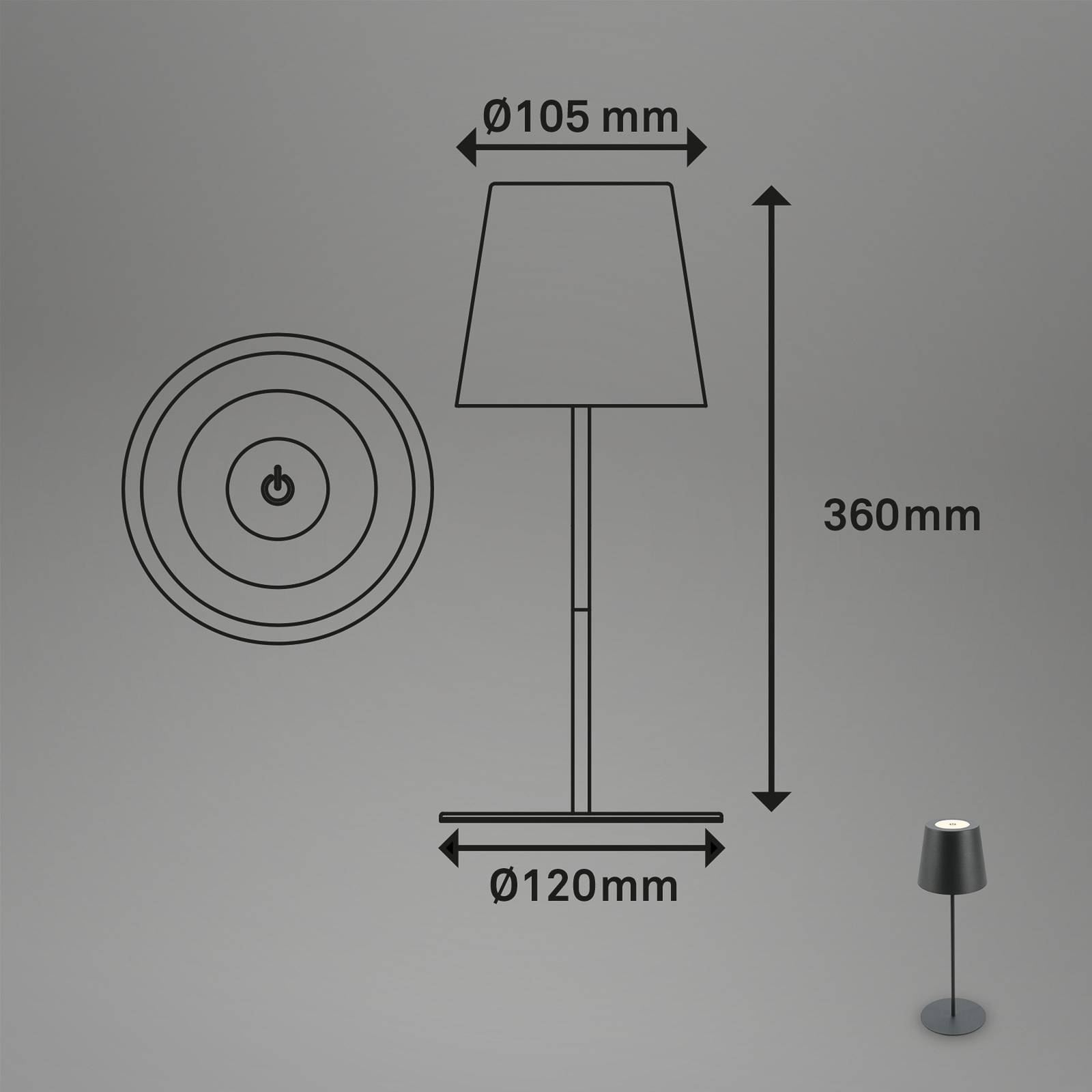 LED-bordlampe 7508015 antracit 2.700 K IP44 Touchdim