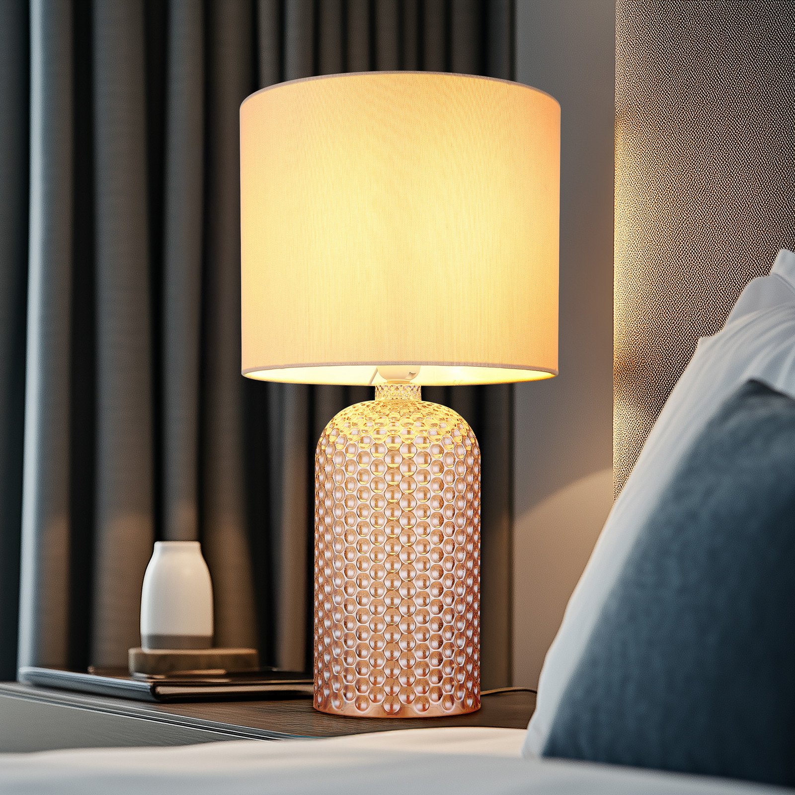Globo Sofia lampă de masă crem înălțime 50 cm material textil/glass - Camera de zi / sufragerie - de culoare crem - Țesătură / Textil