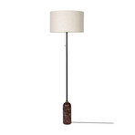 Gubi gulvlampe Gravity, cremefarvet lærred, rød marmor, 168 cm