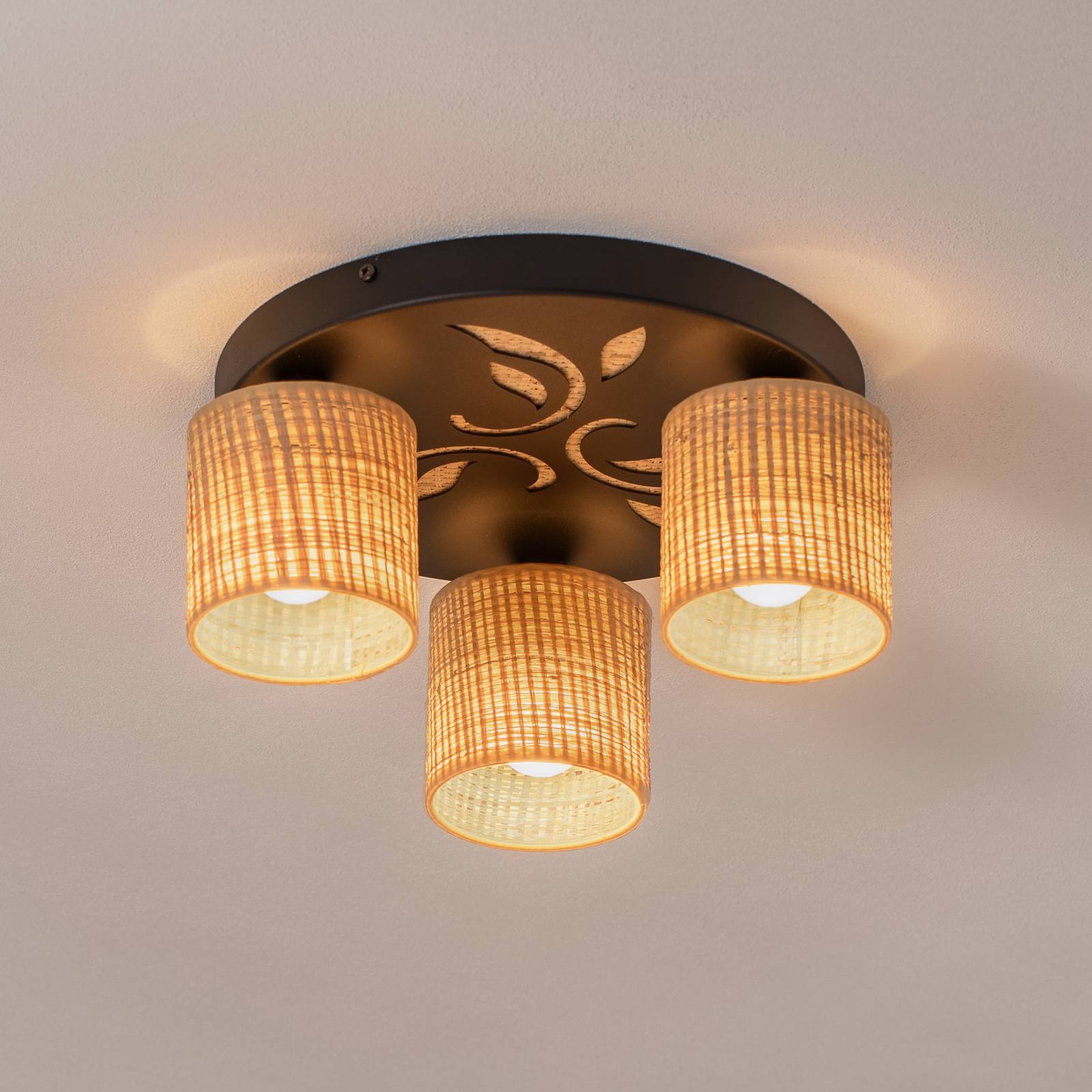 Lampa sufitowa Adeline rattan 3-pkt. okrągła