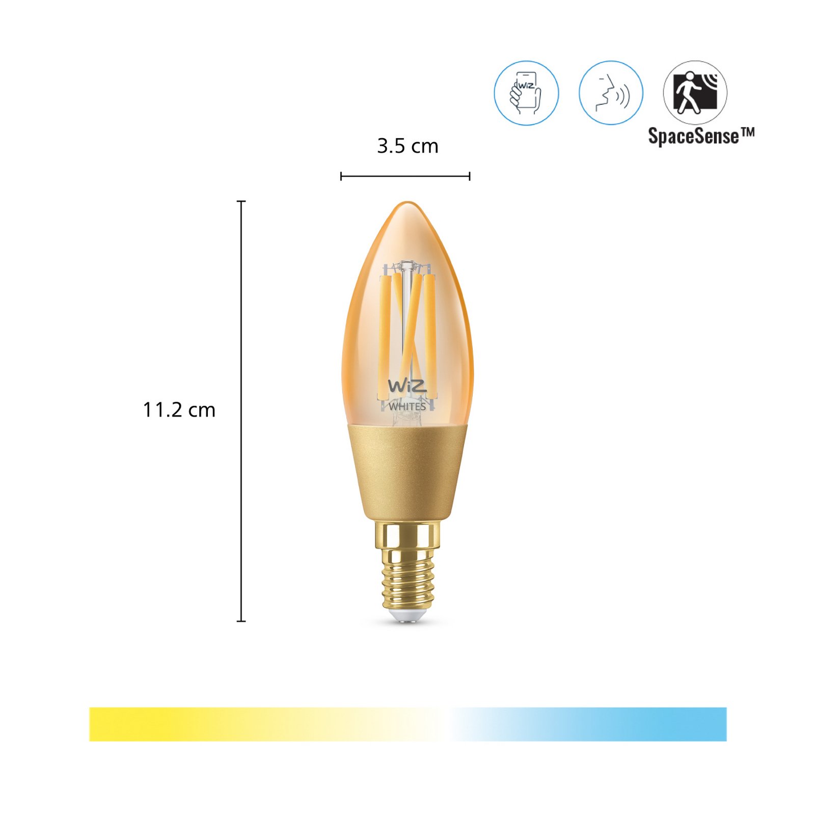 Leuchtmittel Smart TW Amb. 4,9W 370lm 2000-5000K Kerzen Gold E14- WiZ