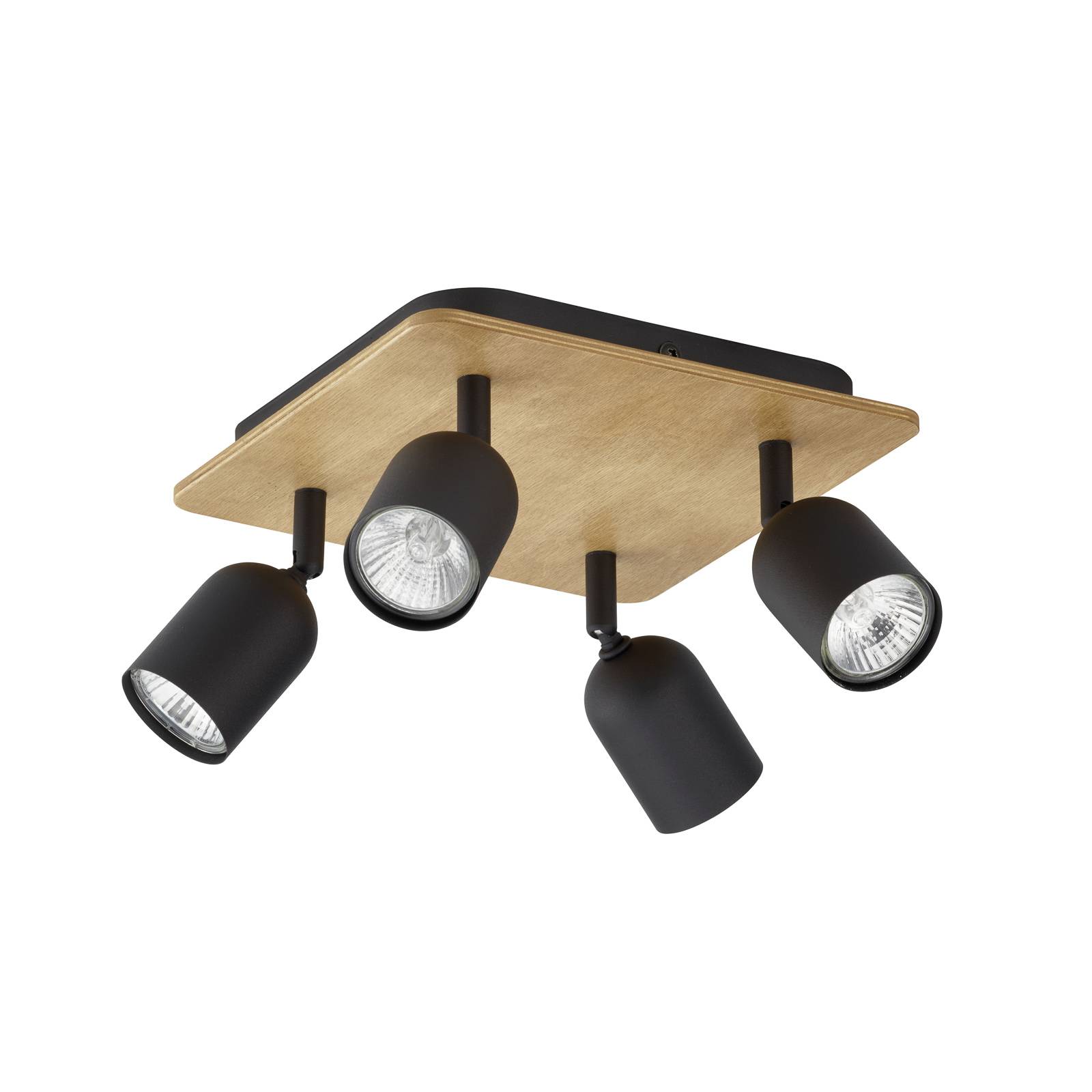 Plafonnier à spots Top Wood, 4 lampes, bois/noir
